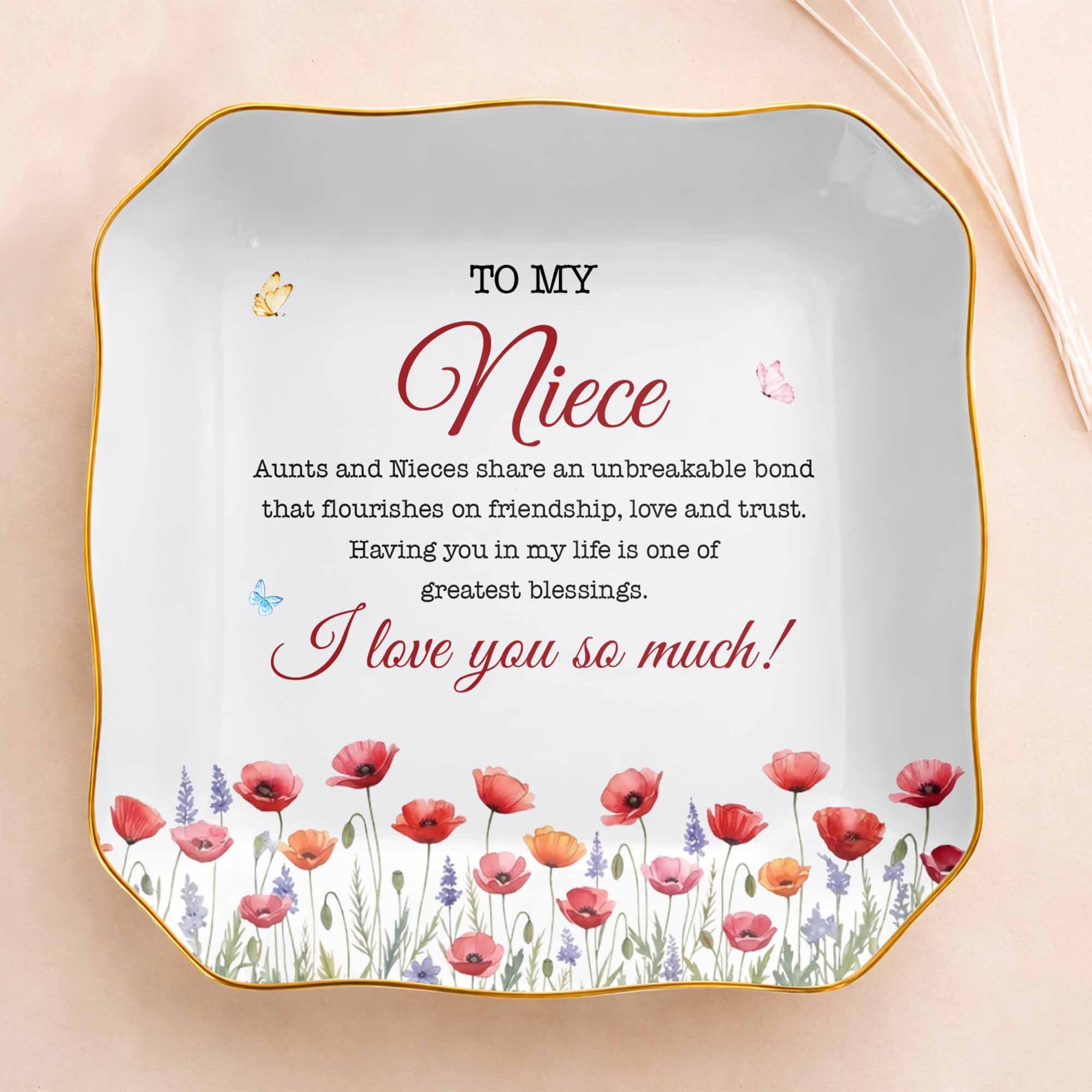 Personalized Ceramic Jewelry Dish Custom Name for Niece Gift