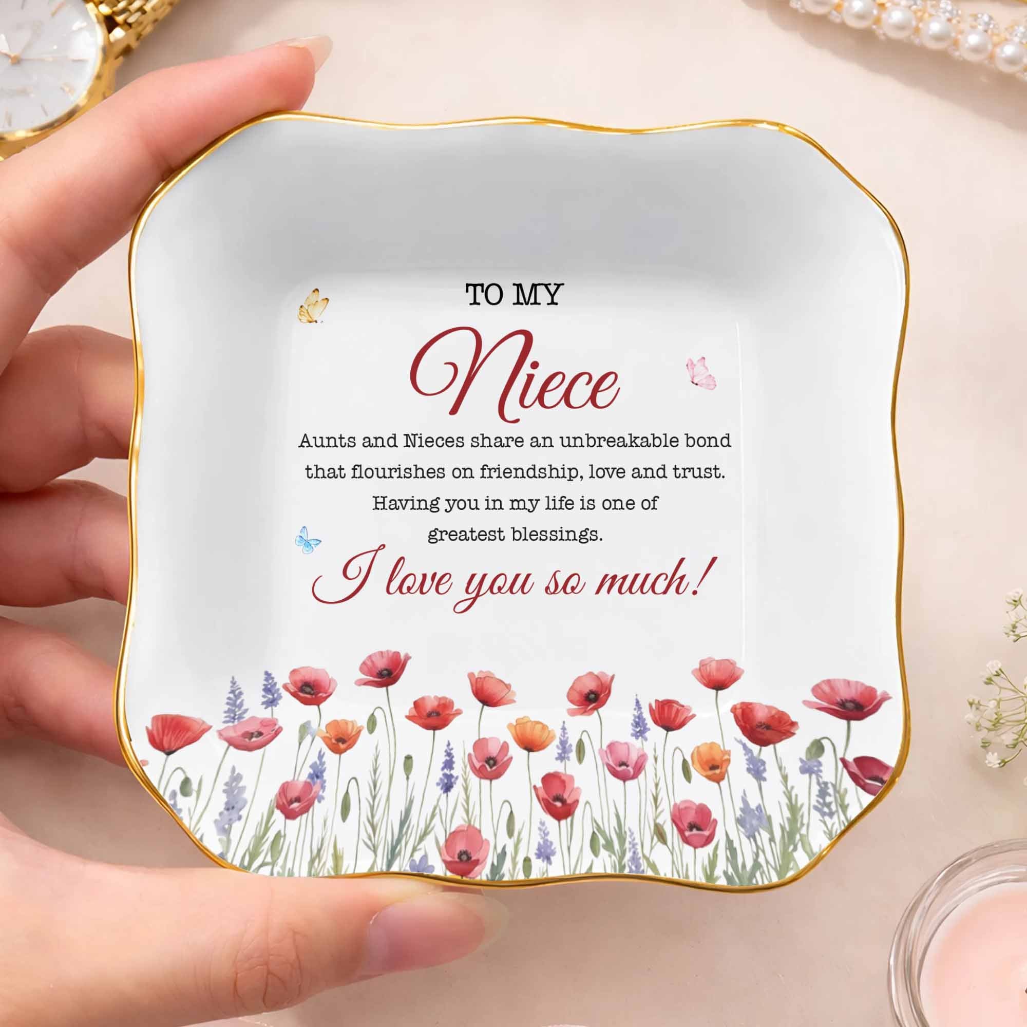 Personalized Ceramic Jewelry Dish Custom Name for Niece Gift