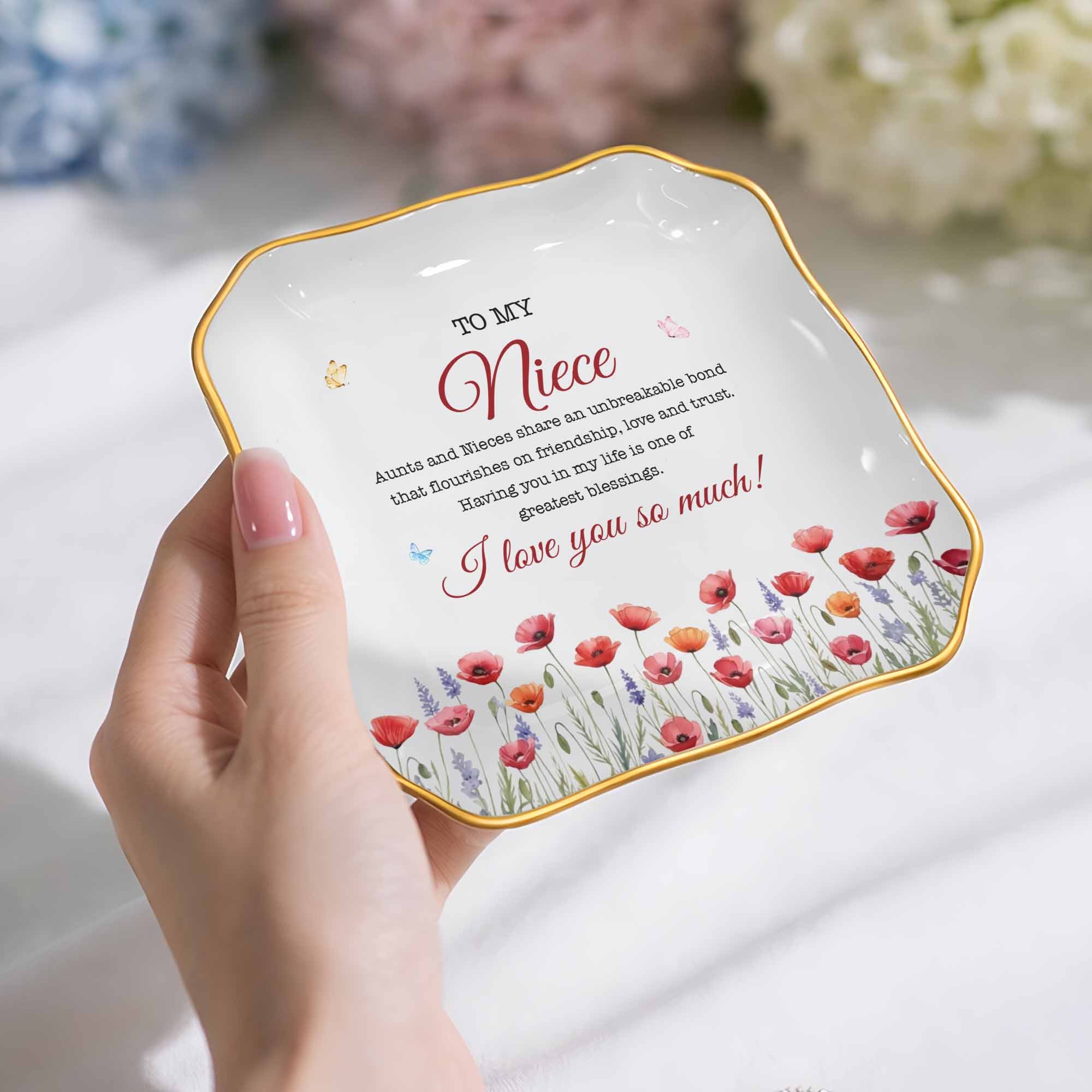 Personalized Ceramic Jewelry Dish Custom Name for Niece Gift