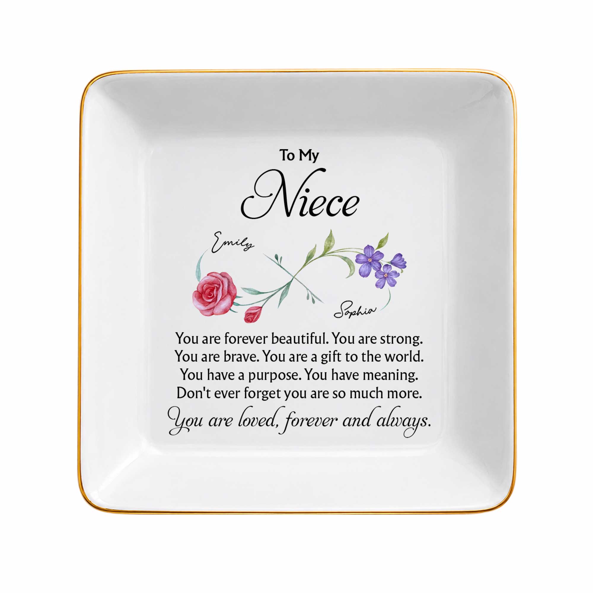 Personalized Jewelry Dish with Infinity Flowers Gift for Niece