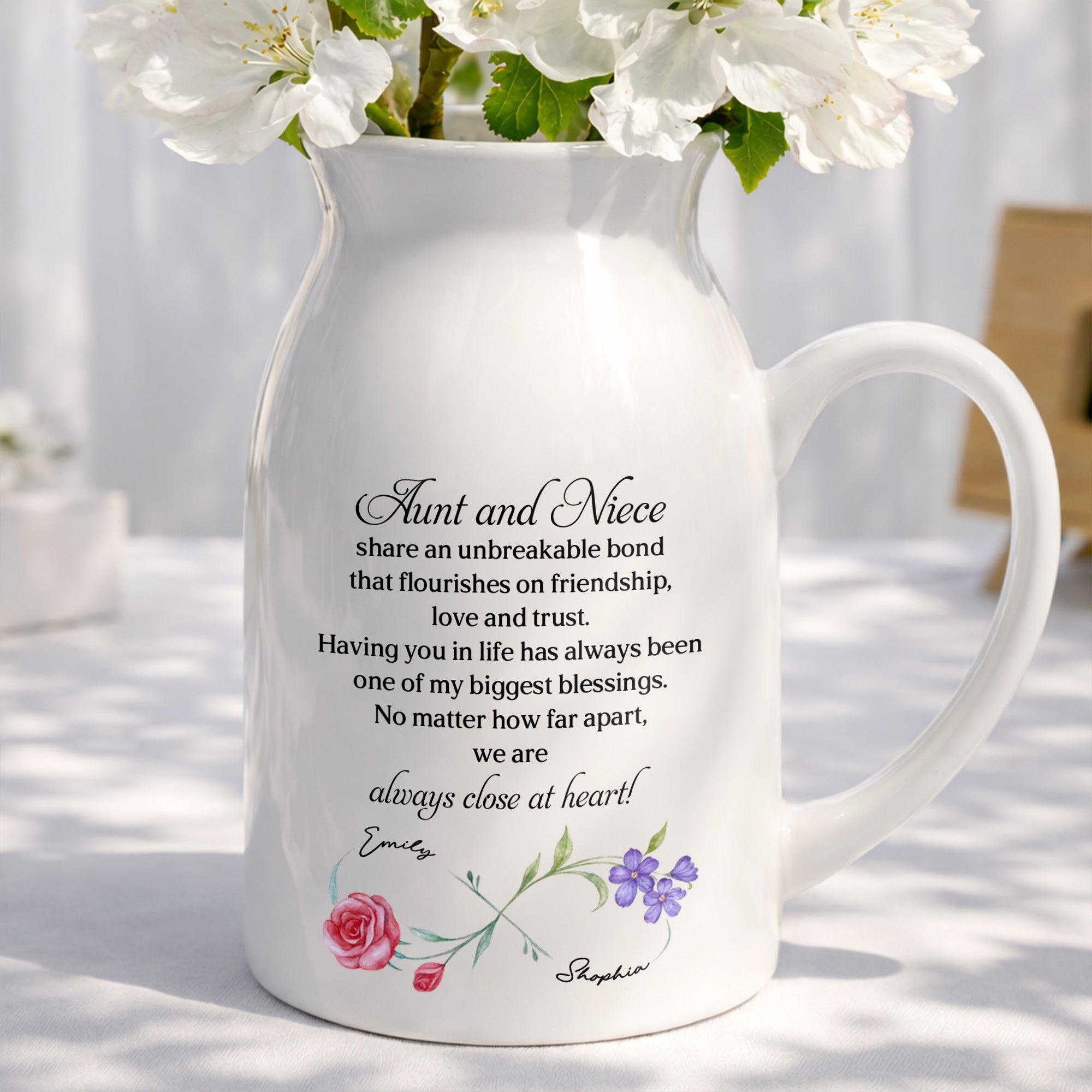 Custom Ceramic Flower Vase Birth Month Flowers Gift for Niece