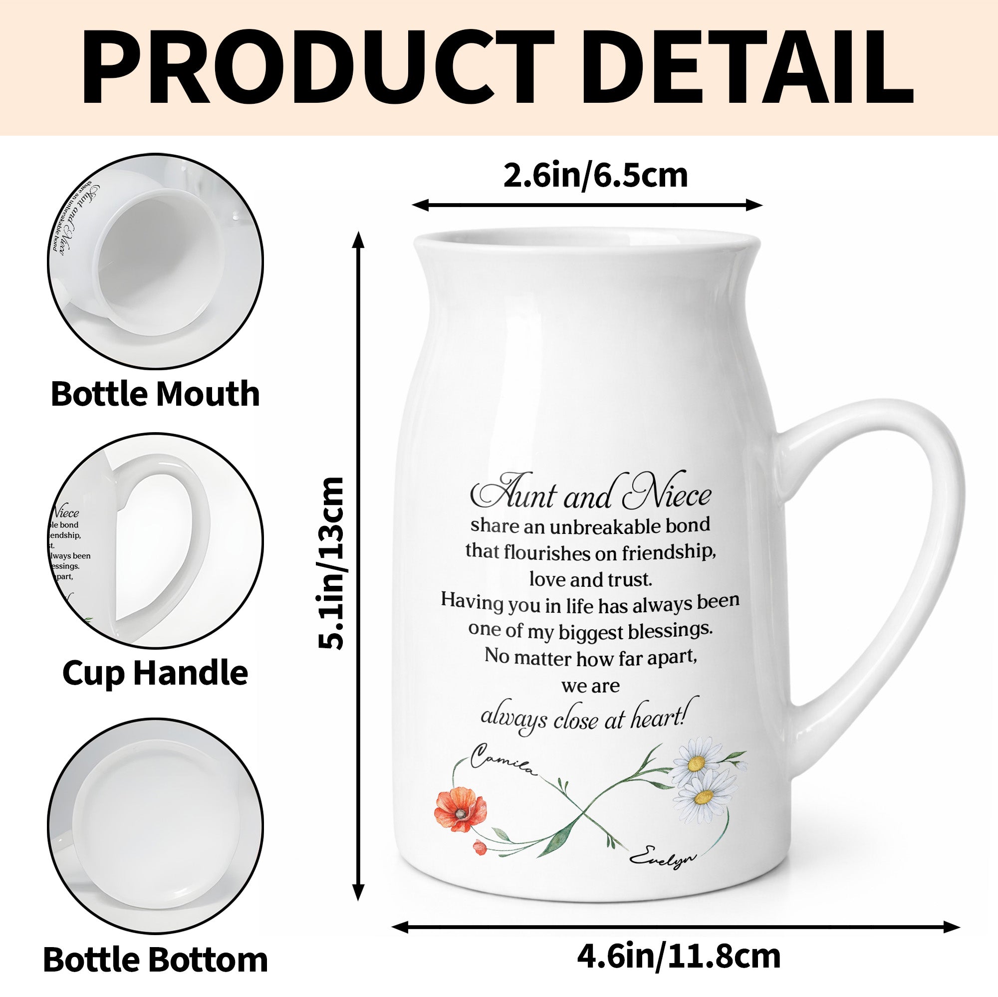Custom Ceramic Flower Vase Birth Month Flowers Gift for Niece