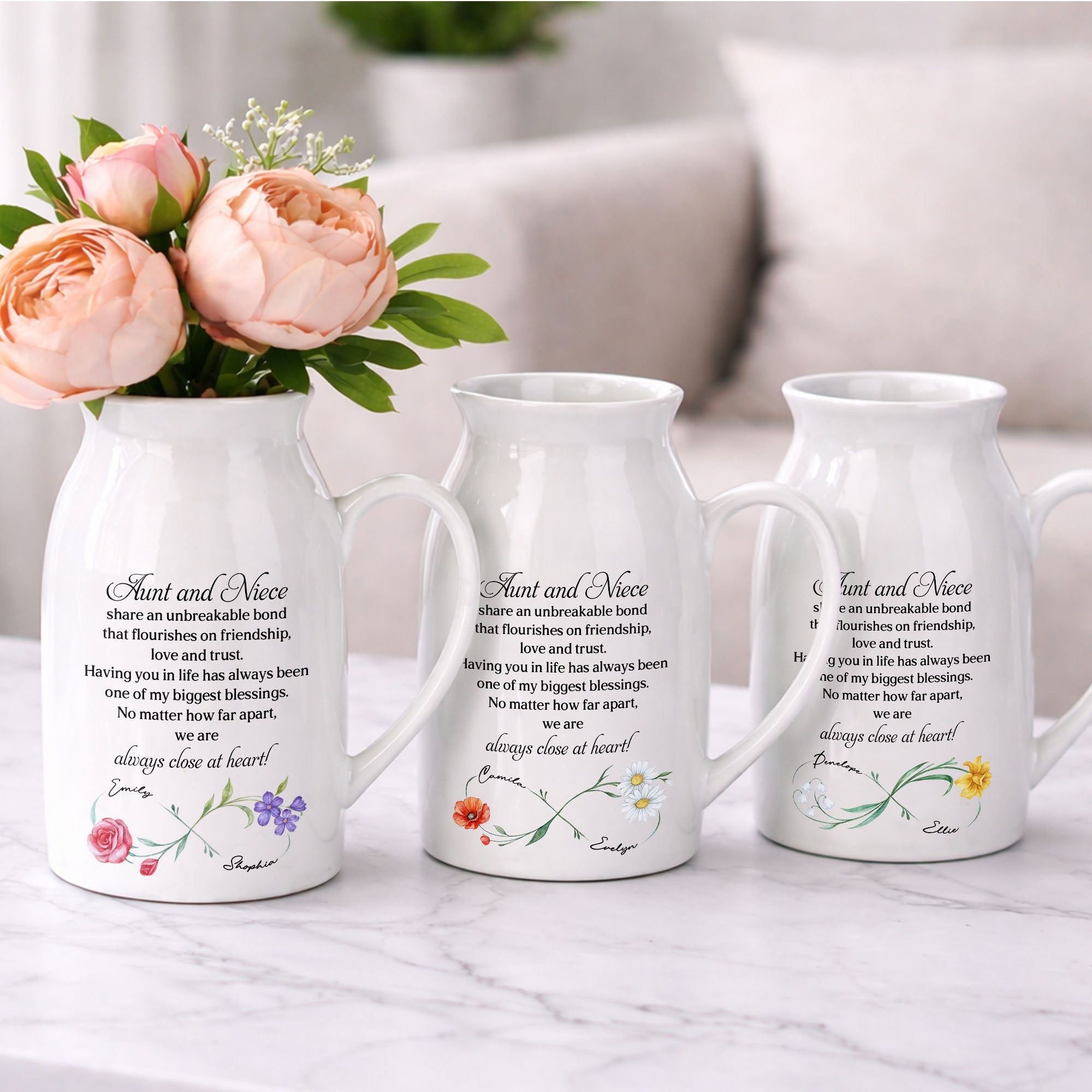 Custom Ceramic Flower Vase Birth Month Flowers Gift for Niece