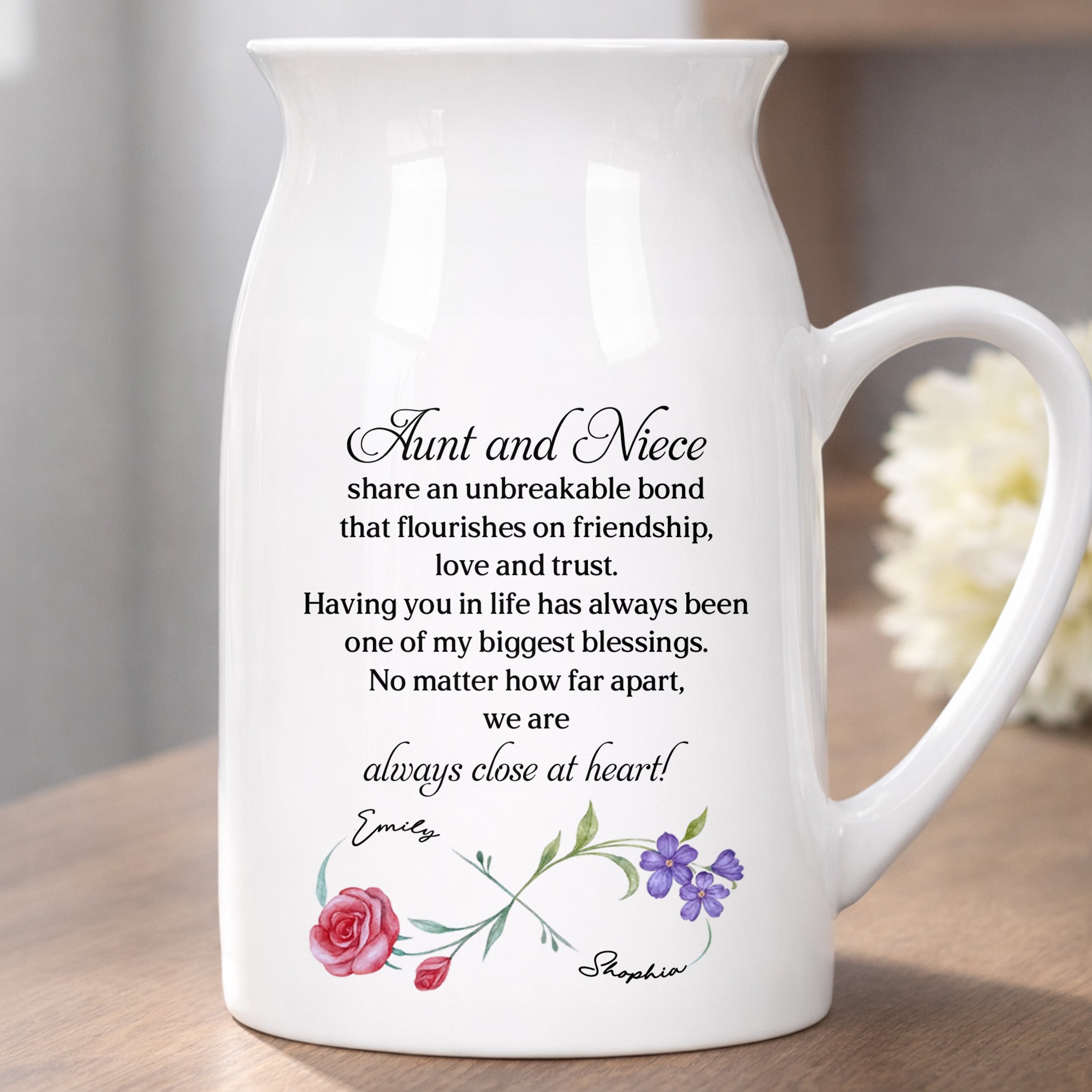 Custom Ceramic Flower Vase Birth Month Flowers Gift for Niece