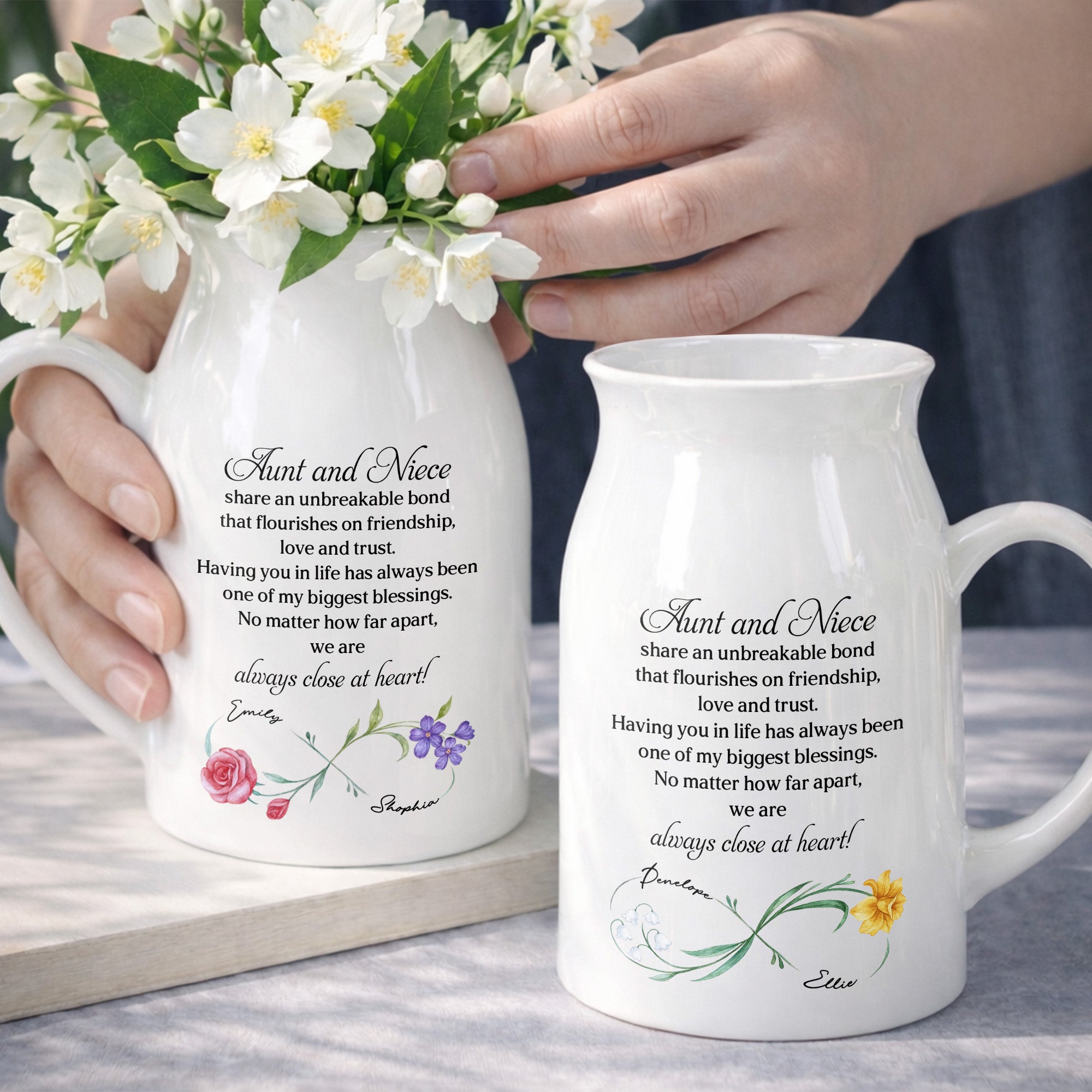 Custom Ceramic Flower Vase Birth Month Flowers Gift for Niece
