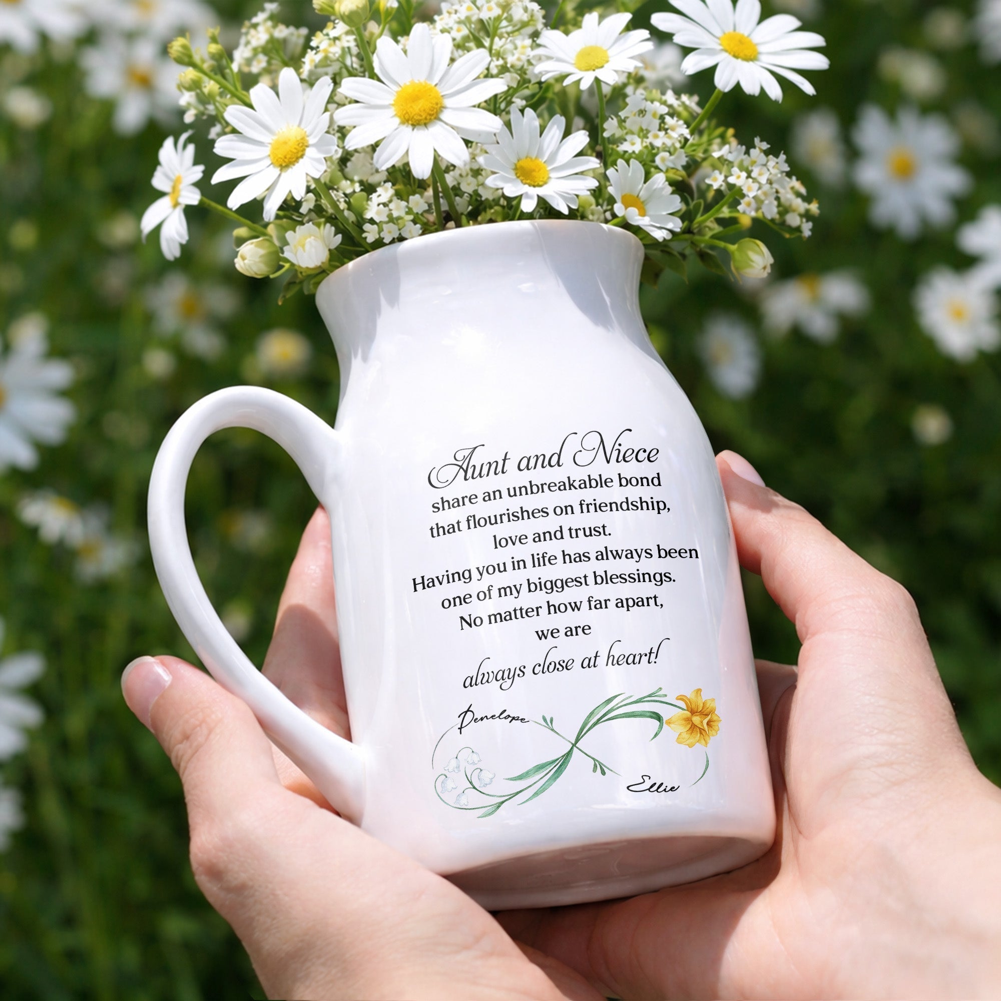 Custom Ceramic Flower Vase Birth Month Flowers Gift for Niece