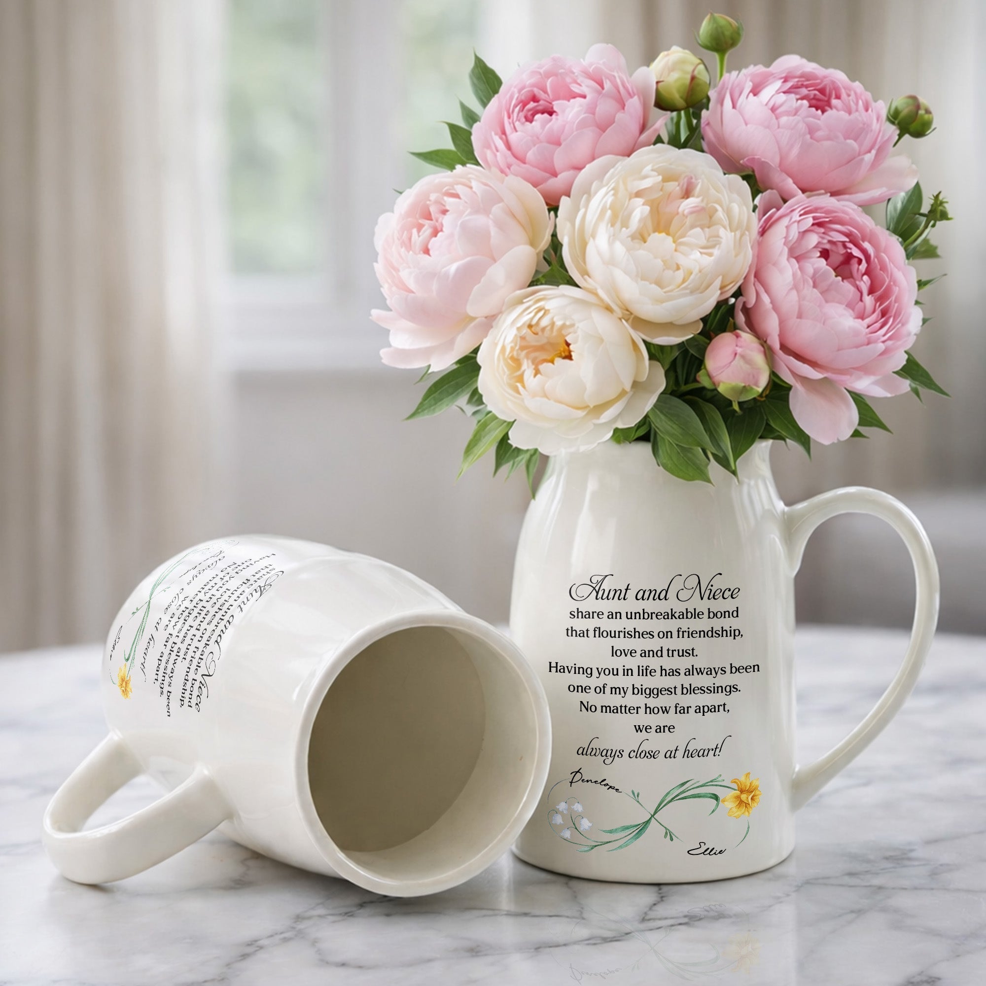 Custom Ceramic Flower Vase Birth Month Flowers Gift for Niece