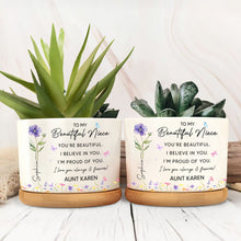 Load image into Gallery viewer, Personalized Ceramic Plant Pot Custom Birth Month Flowers for Niece
