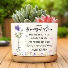 Load image into Gallery viewer, Personalized Ceramic Plant Pot Custom Birth Month Flowers for Niece
