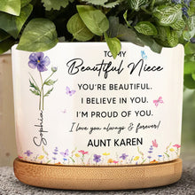 Load image into Gallery viewer, Personalized Ceramic Plant Pot Custom Birth Month Flowers for Niece

