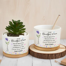Load image into Gallery viewer, Personalized Ceramic Plant Pot Custom Birth Month Flowers for Niece
