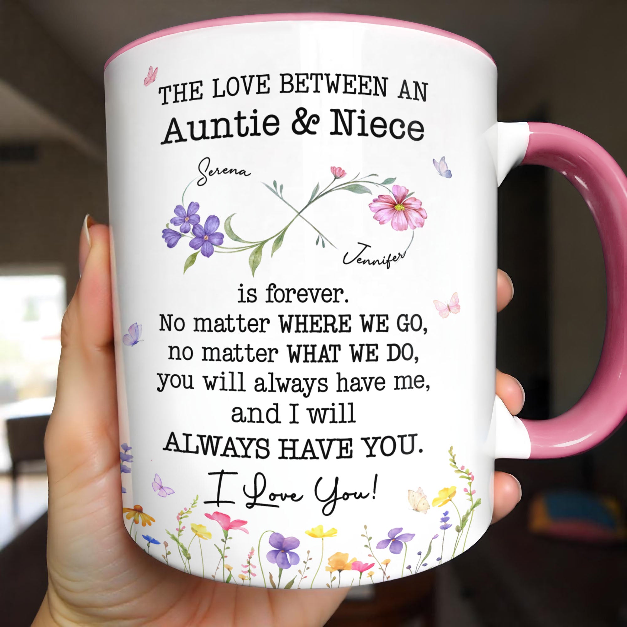 Personalized Accent Mug Custom Birth Month Flowers for Niece