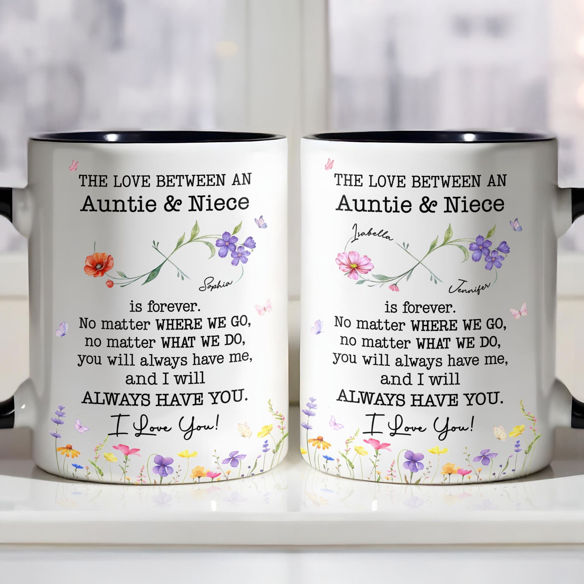 Personalized Accent Mug Custom Birth Month Flowers for Niece