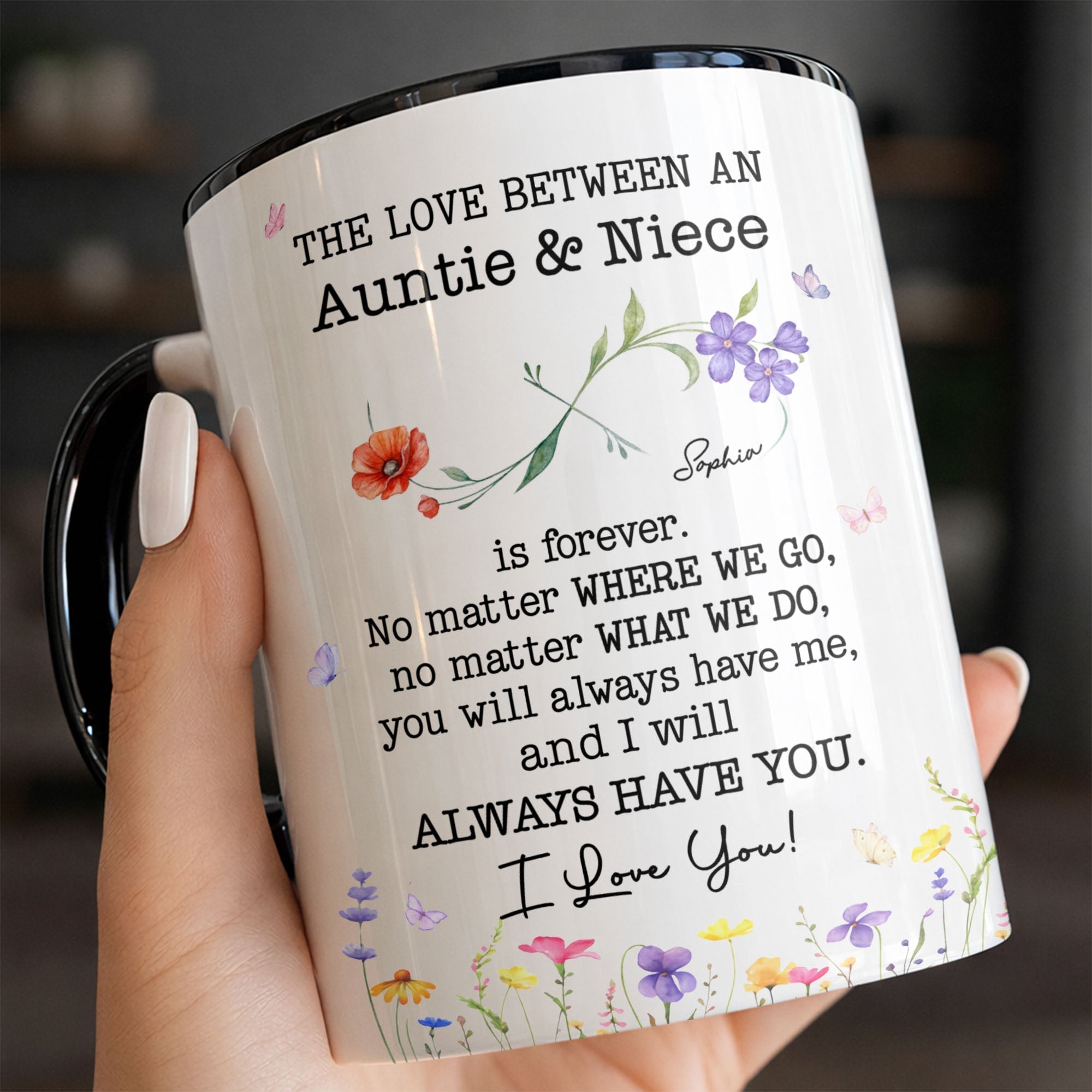 Personalized Accent Mug Custom Birth Month Flowers for Niece