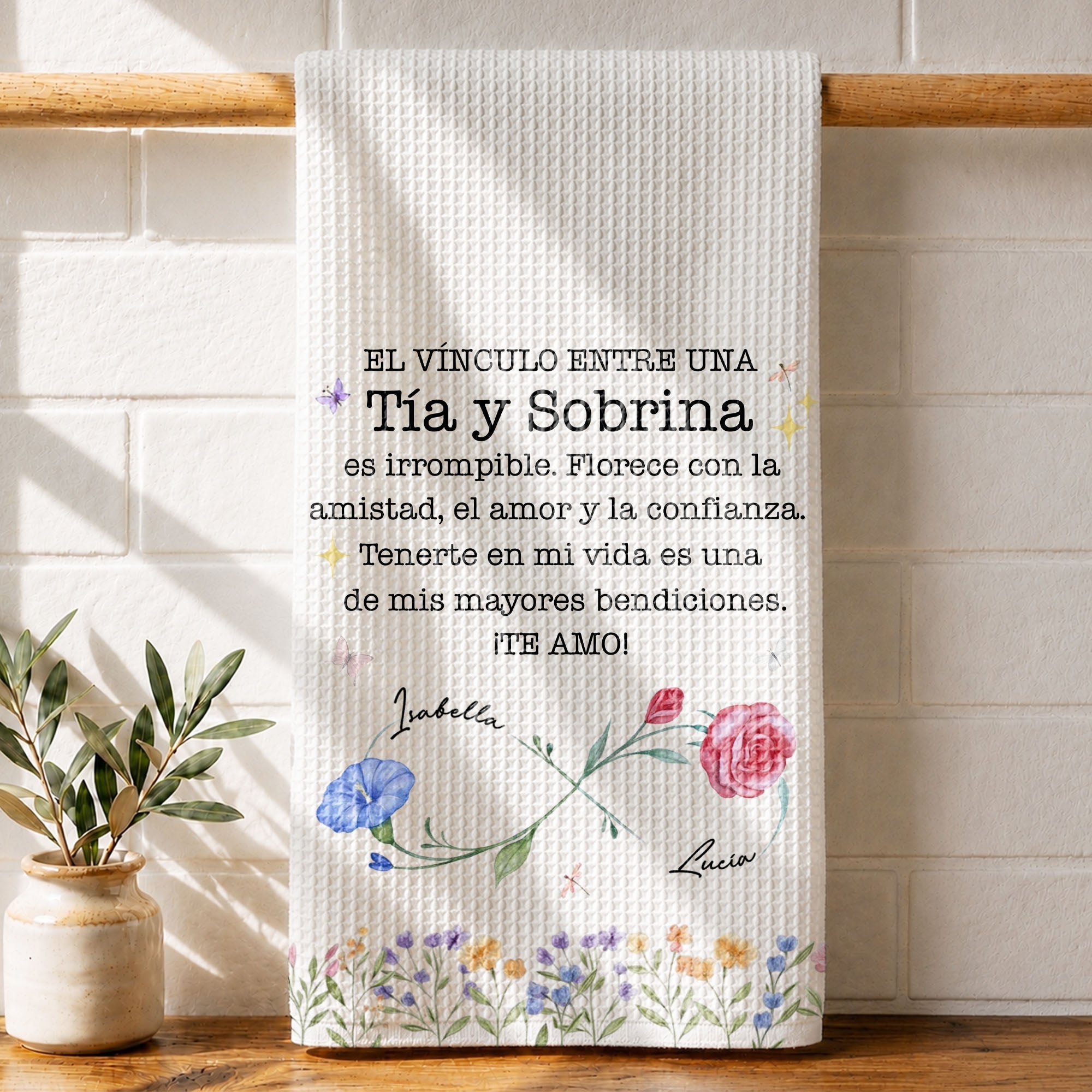 Personalized Kitchen Towel Custom Name Aunt Niece Gift Floral