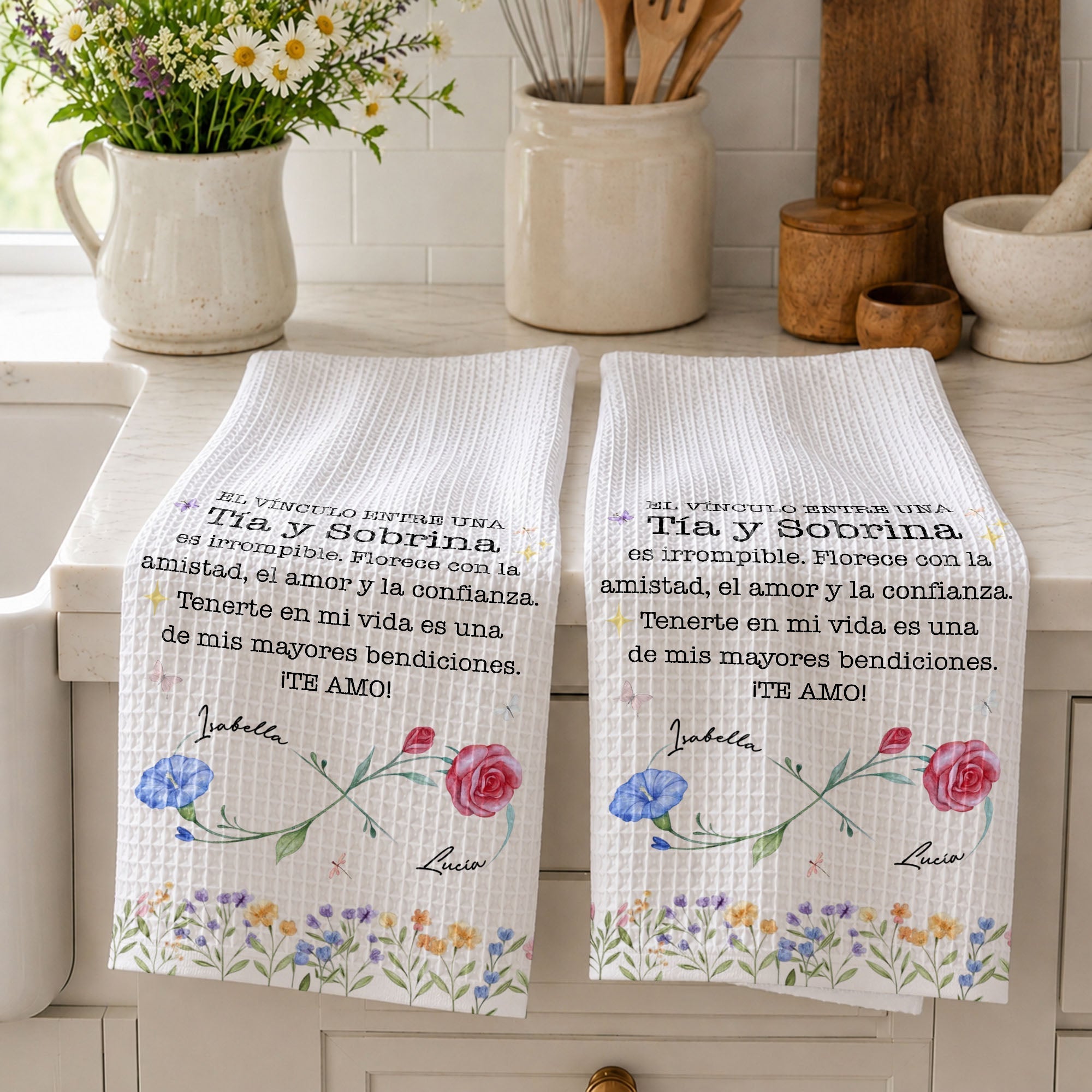 Personalized Kitchen Towel Custom Name Aunt Niece Gift Floral