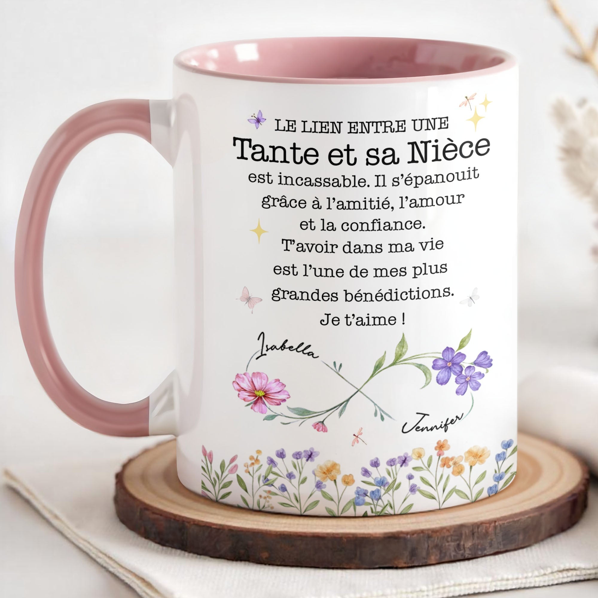 Personalized Infinity Birth Month Flowers Mug Gift for Niece