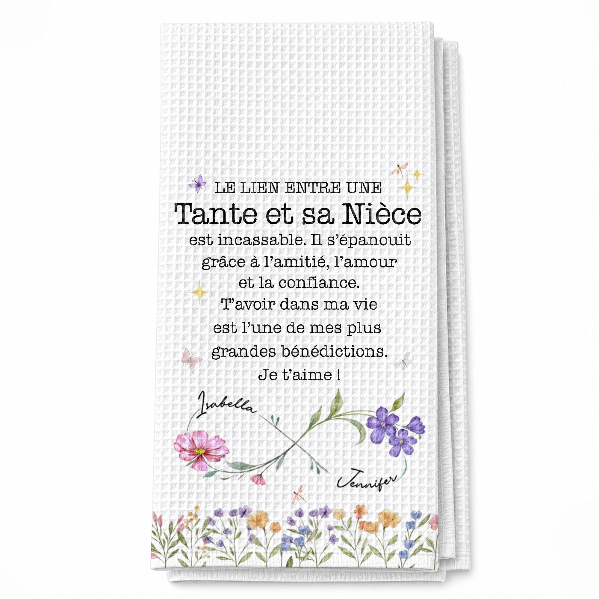 Personalized Kitchen Towel Birth Month Flowers Gift for Niece