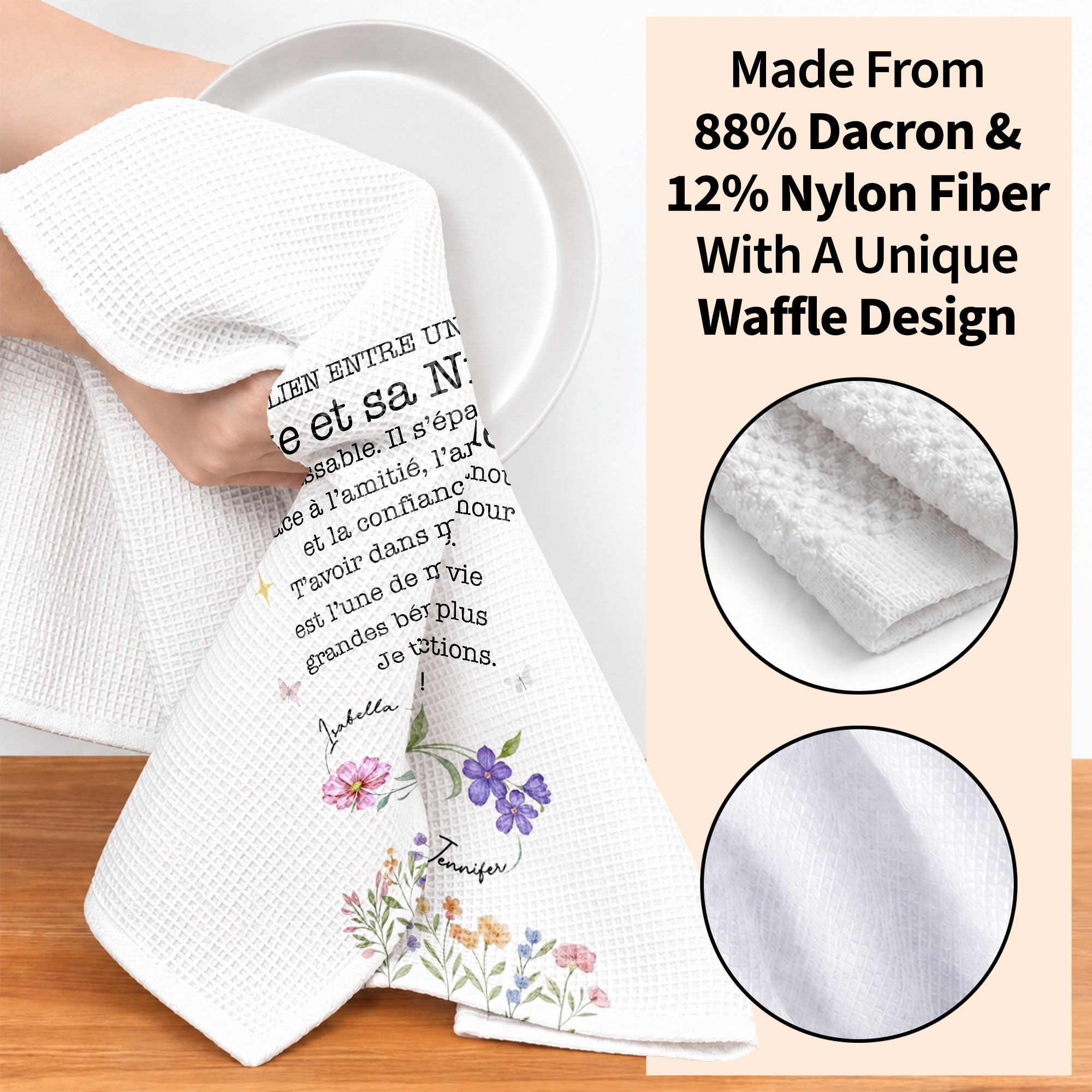 Personalized Kitchen Towel Birth Month Flowers Gift for Niece