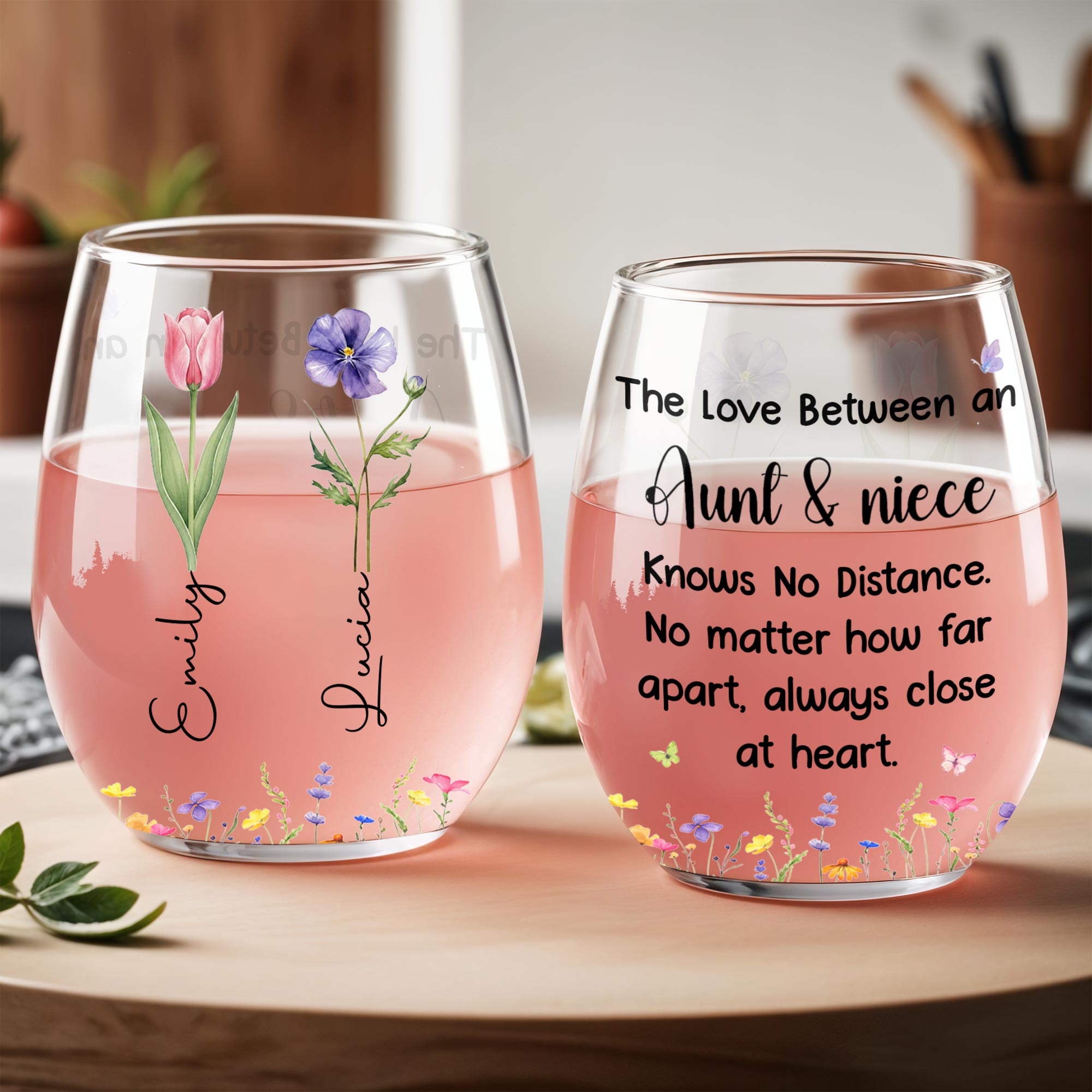 Personalized Stemless Wine Glass Custom Name Aunt Niece Gift