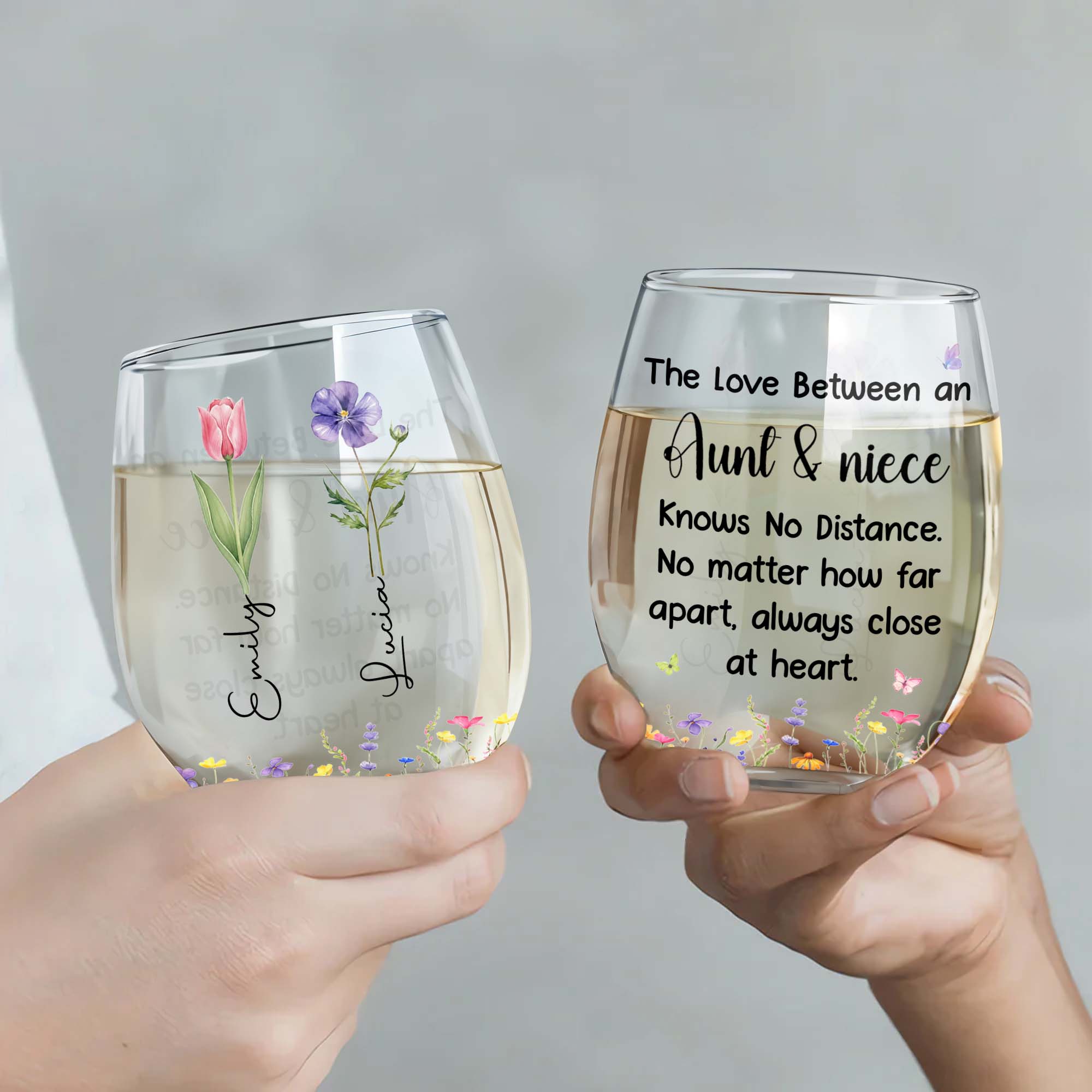 Personalized Stemless Wine Glass Custom Name Aunt Niece Gift