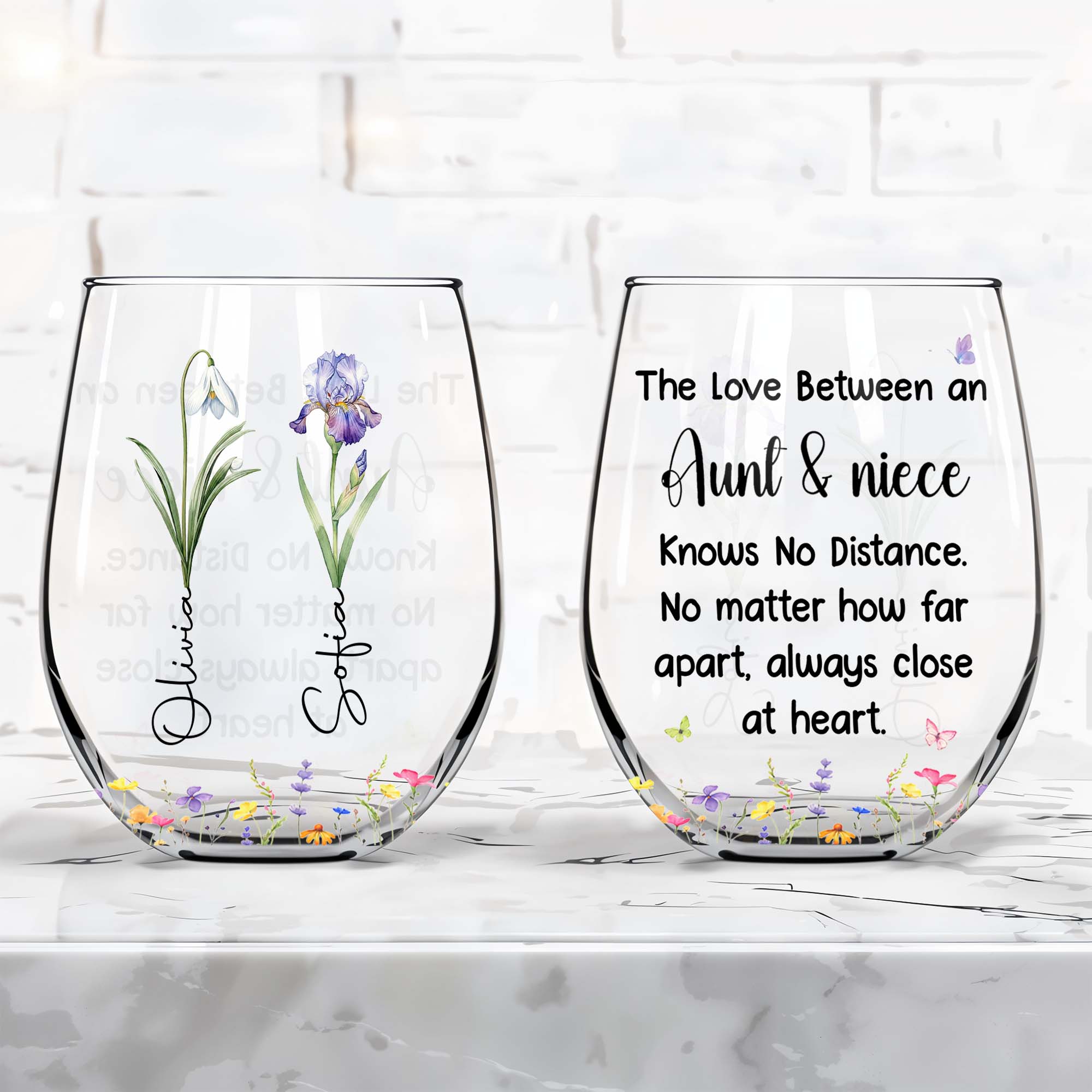 Personalized Stemless Wine Glass Custom Name Aunt Niece Gift