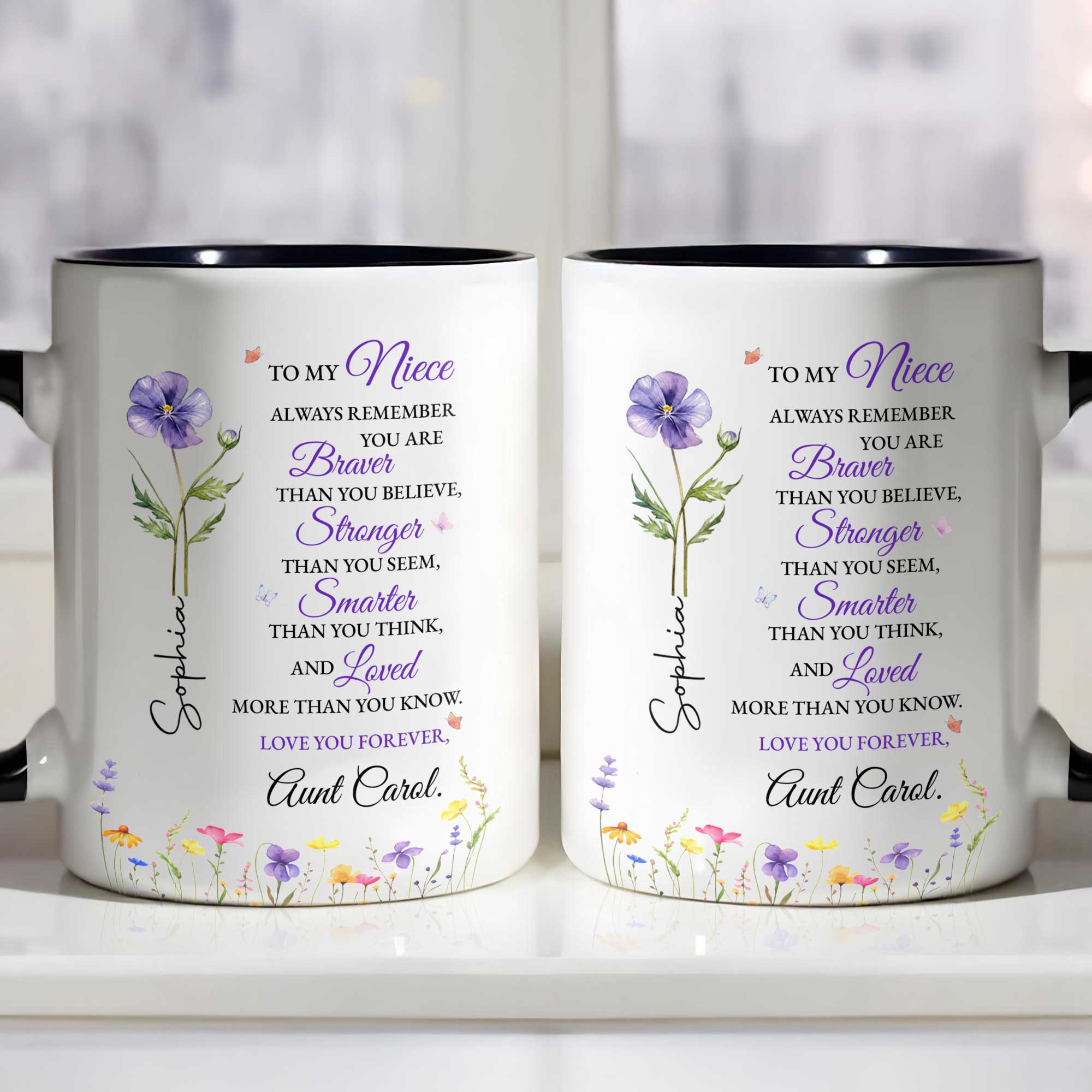 Personalized Custom Accent Mug Birth Month Flower Gift for Niece