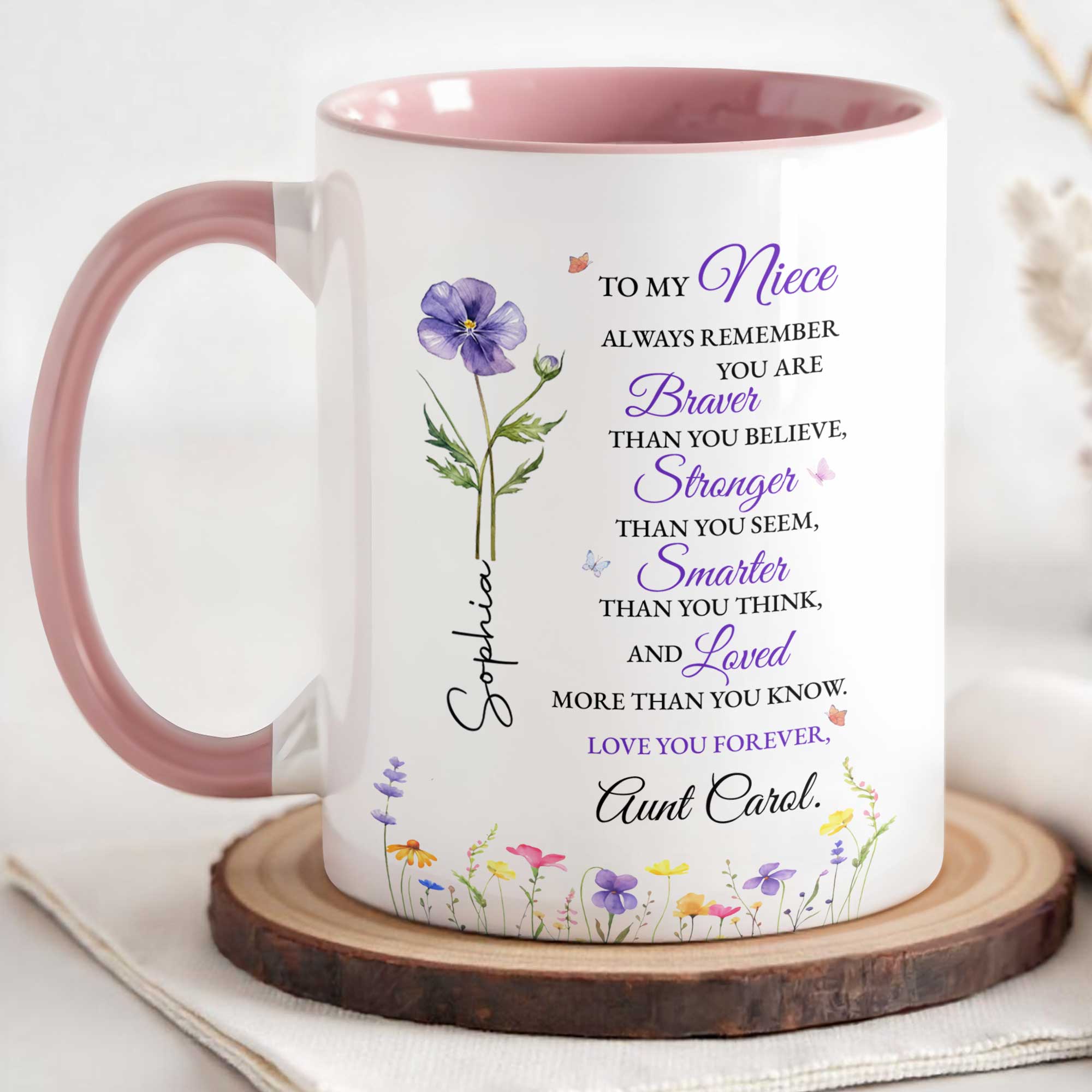 Personalized Custom Accent Mug Birth Month Flower Gift for Niece