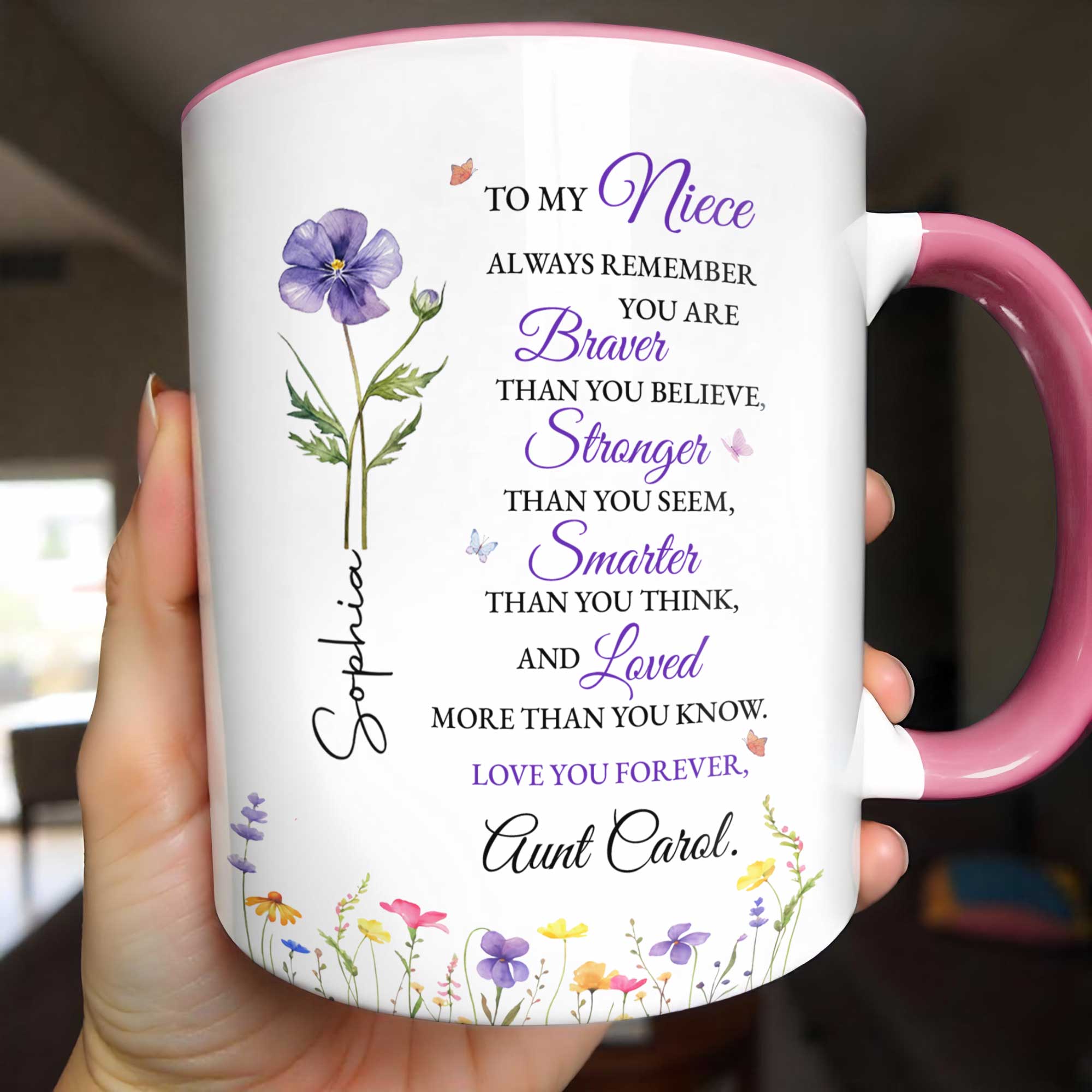 Personalized Custom Accent Mug Birth Month Flower Gift for Niece