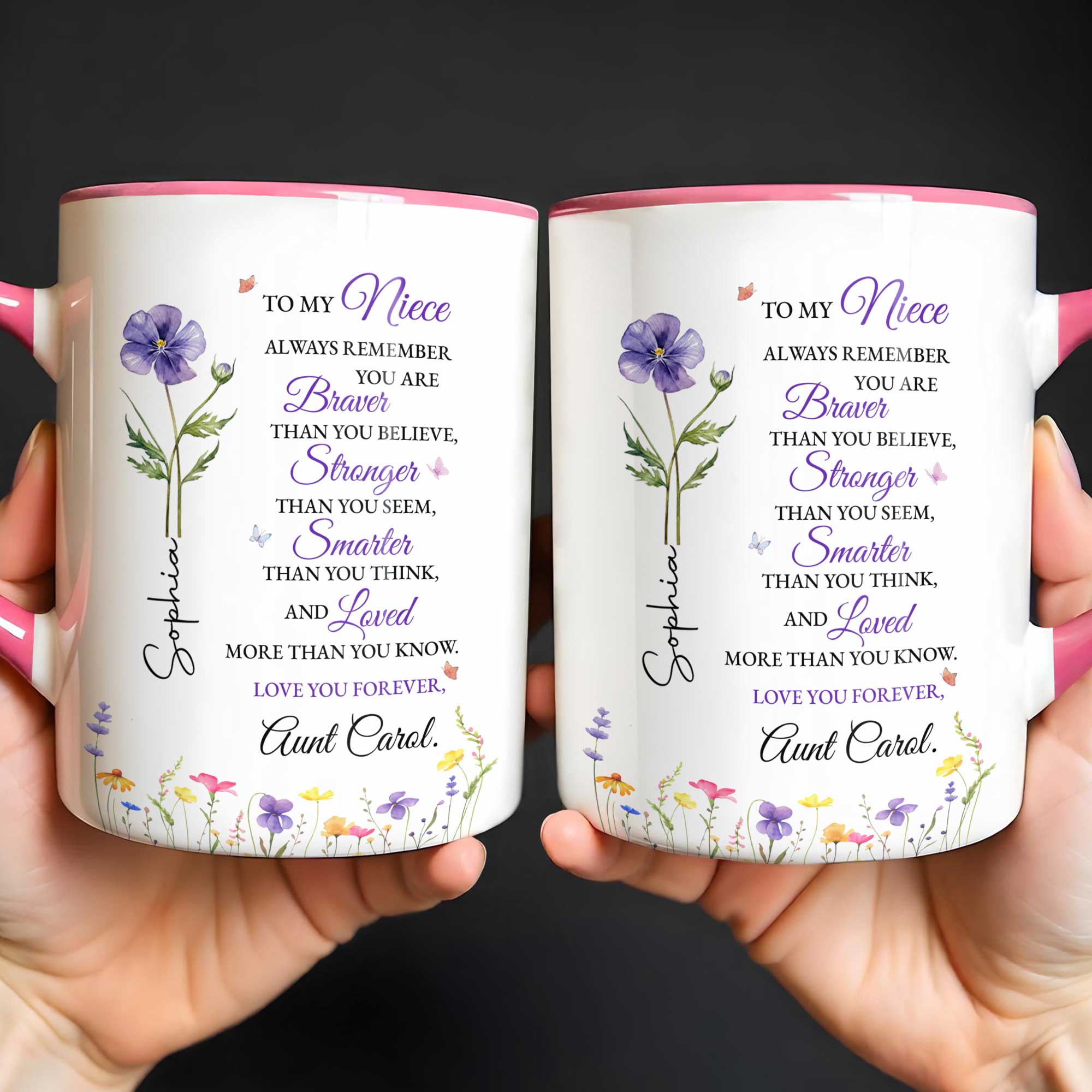Personalized Custom Accent Mug Birth Month Flower Gift for Niece
