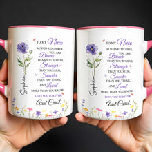 Load image into Gallery viewer, Personalized Custom Accent Mug Birth Month Flower Gift for Niece
