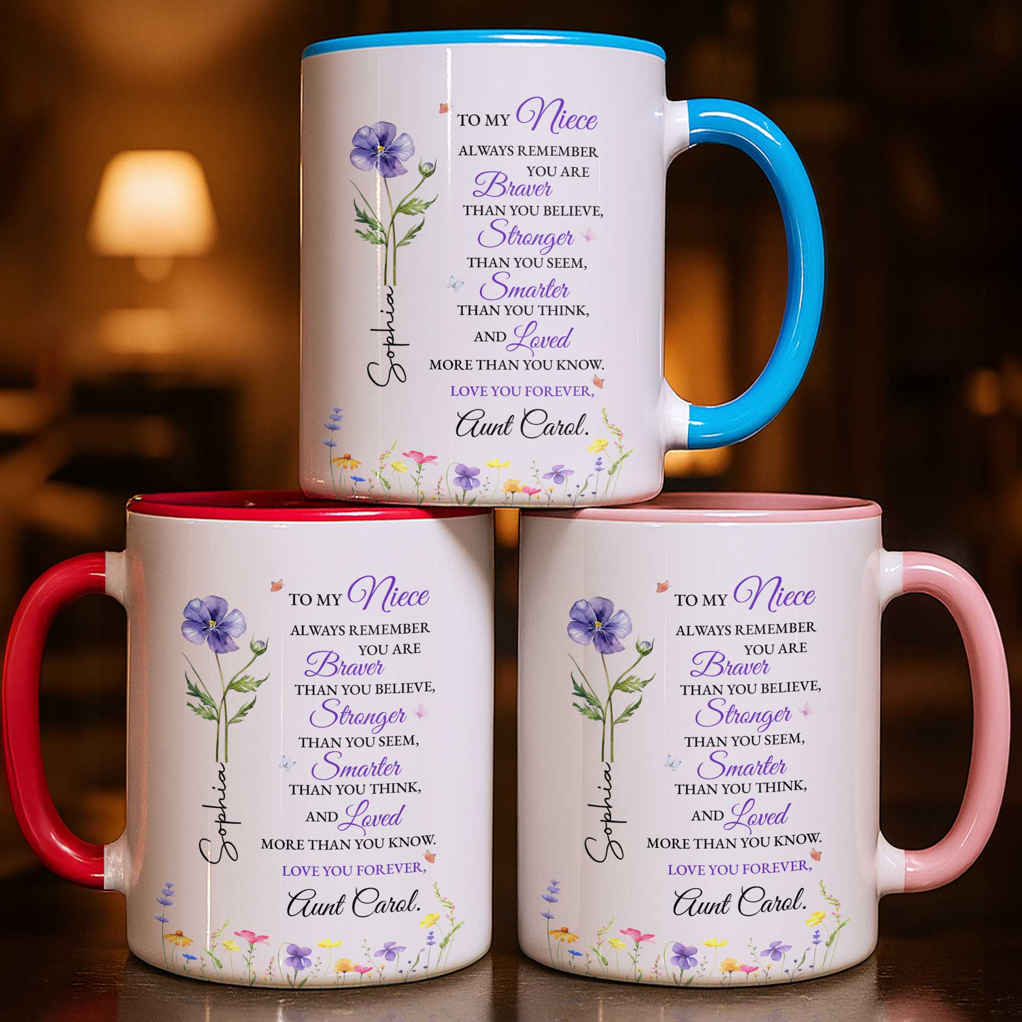 Personalized Custom Accent Mug Birth Month Flower Gift for Niece