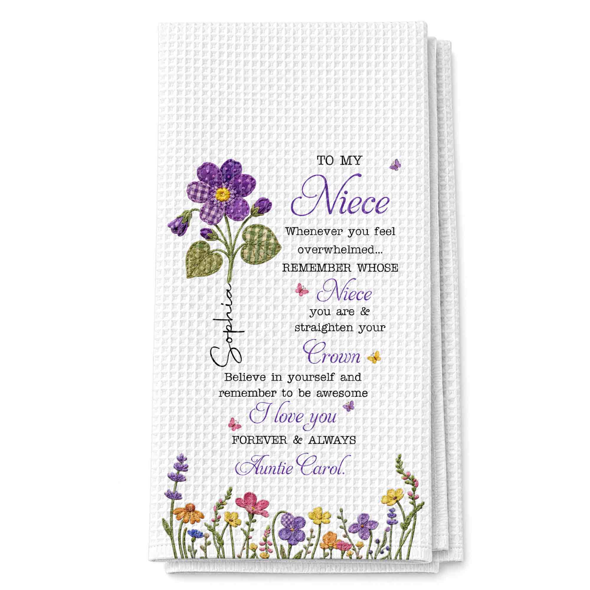 Personalized Kitchen Towel Custom Birth Flower Gift for Niece