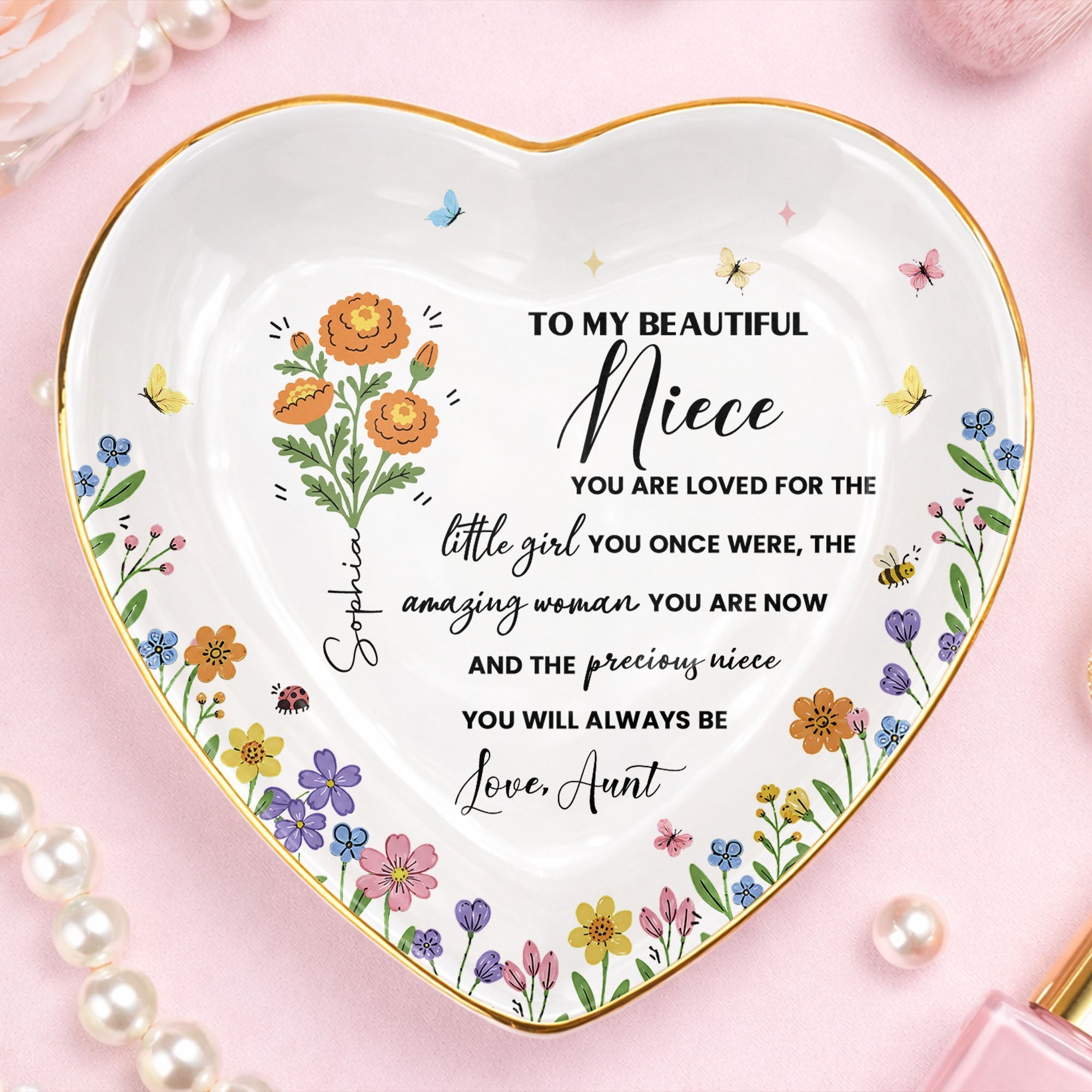 Personalized Heart-Shaped Jewelry Dish Custom Niece Gift