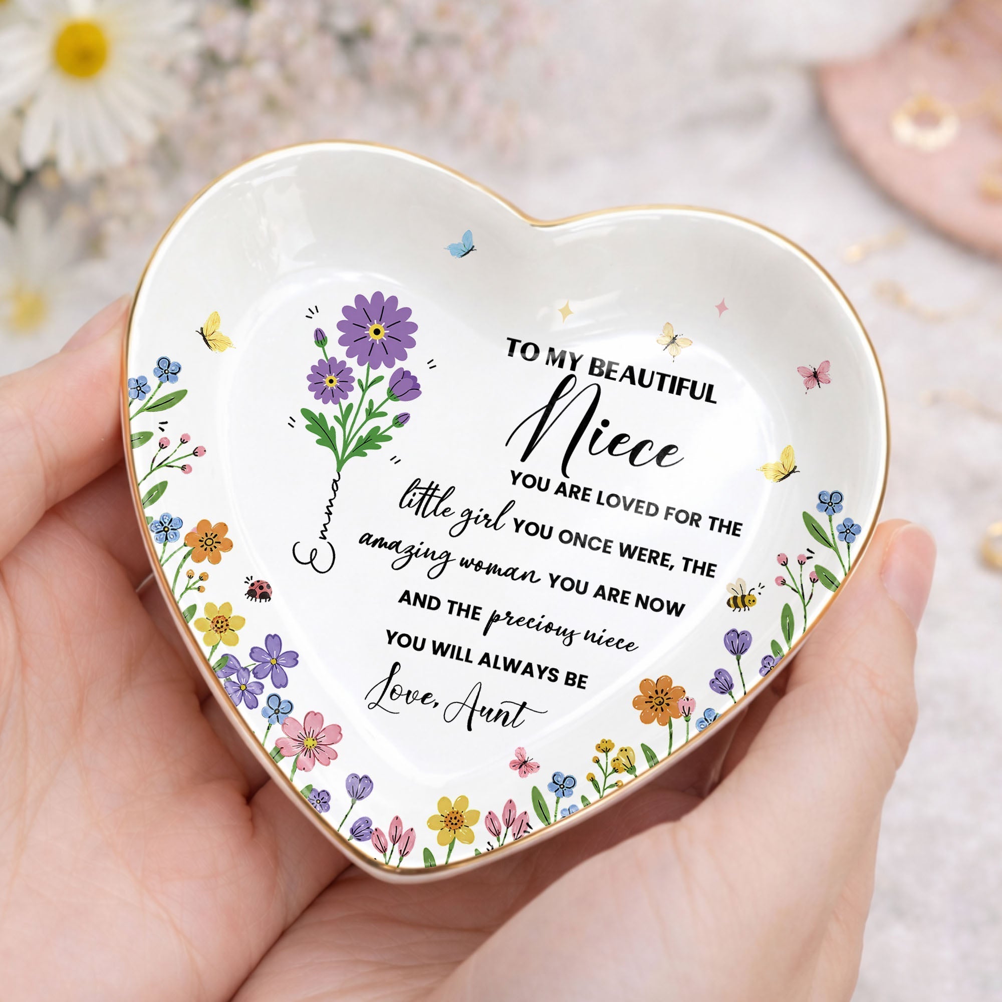 Personalized Heart-Shaped Jewelry Dish Custom Niece Gift