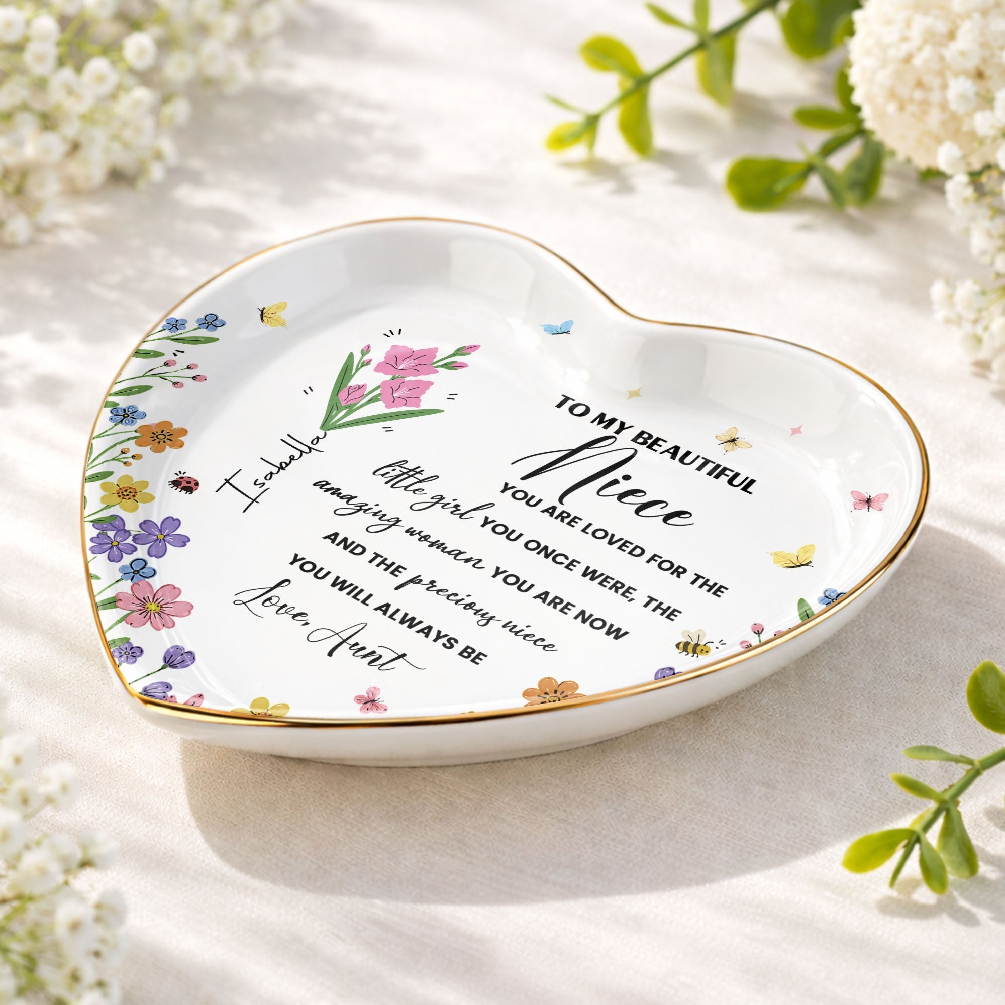 Personalized Heart-Shaped Jewelry Dish Custom Niece Gift