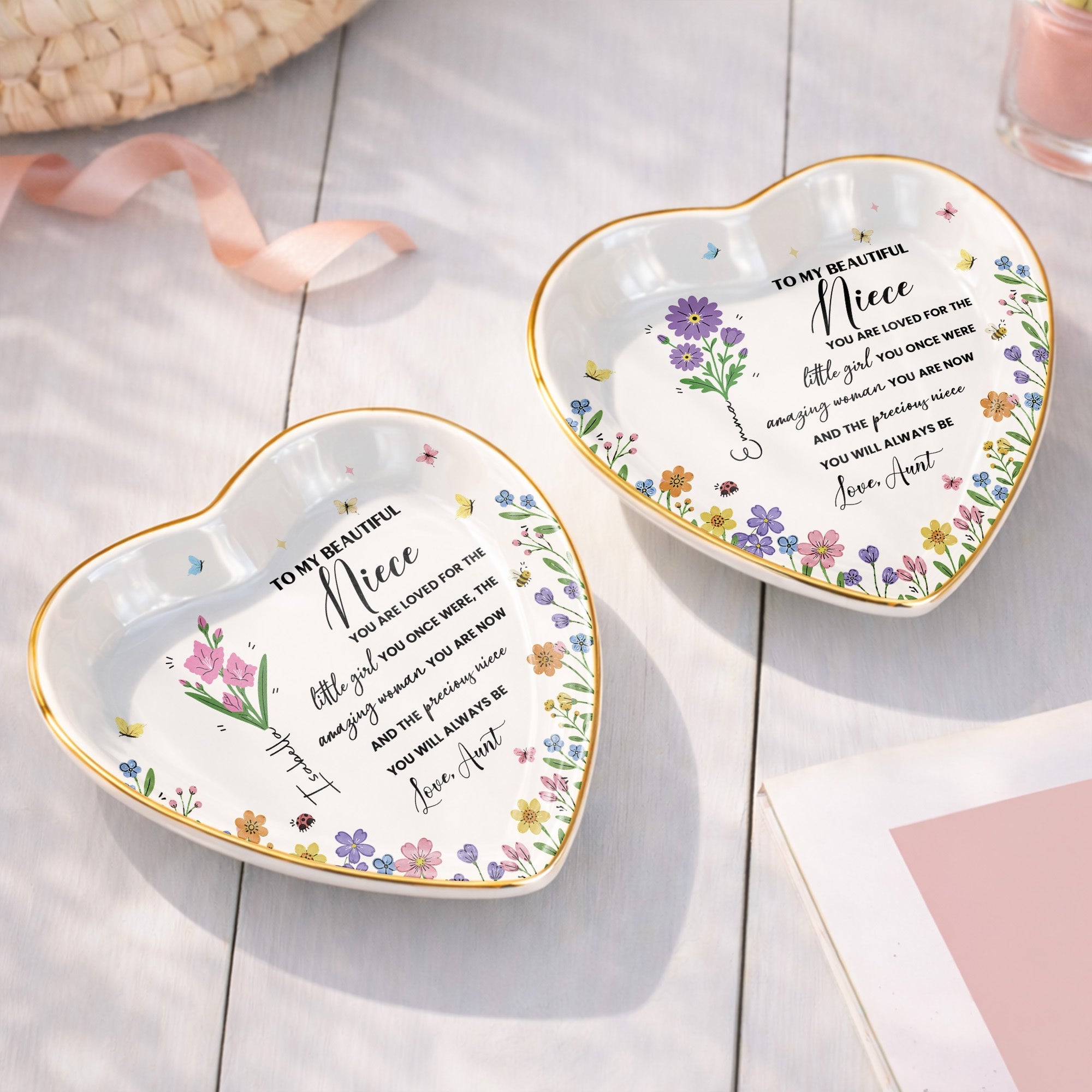 Personalized Heart-Shaped Jewelry Dish Custom Niece Gift