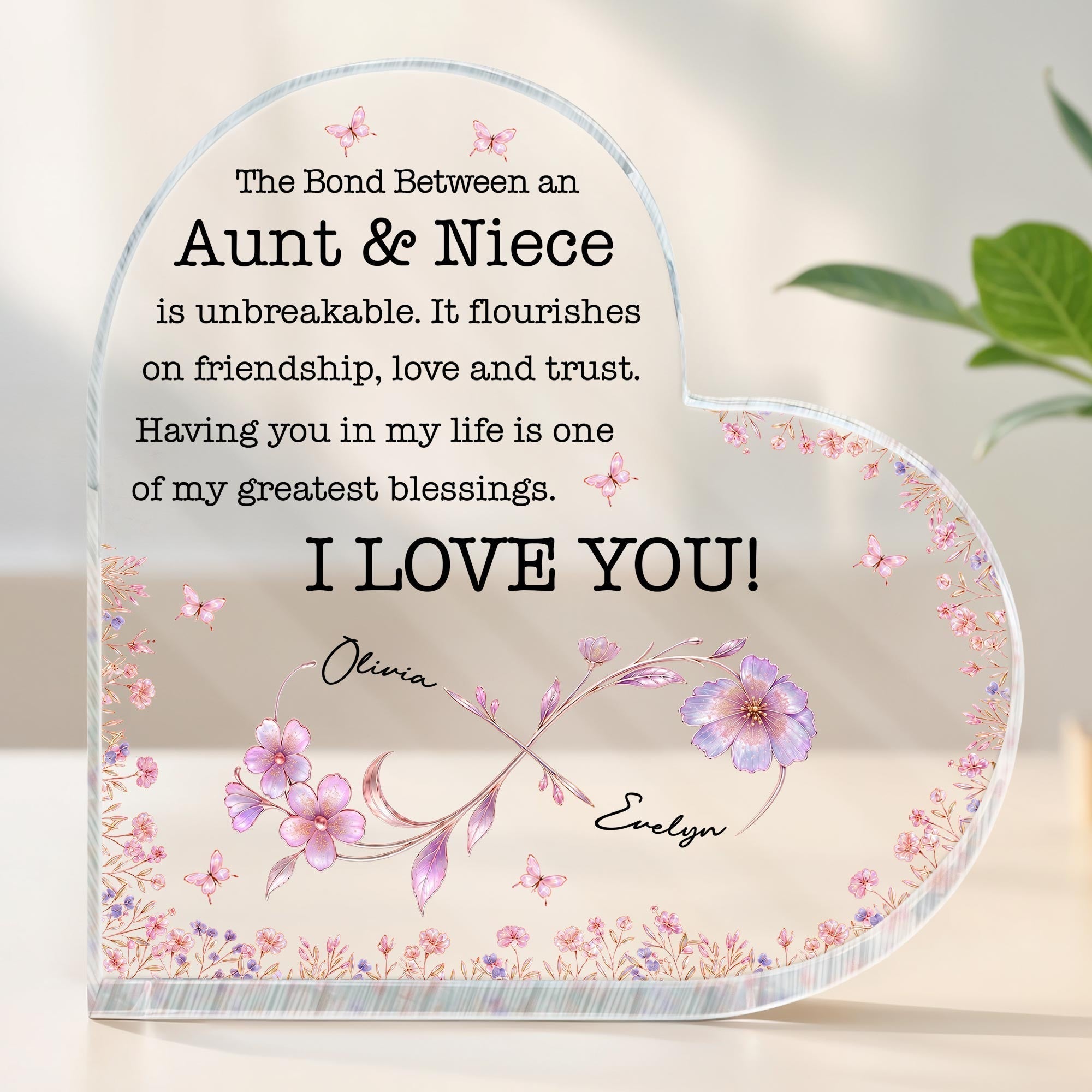 Personalized Heart Shaped Acrylic Plaque Gift for Aunt & Niece