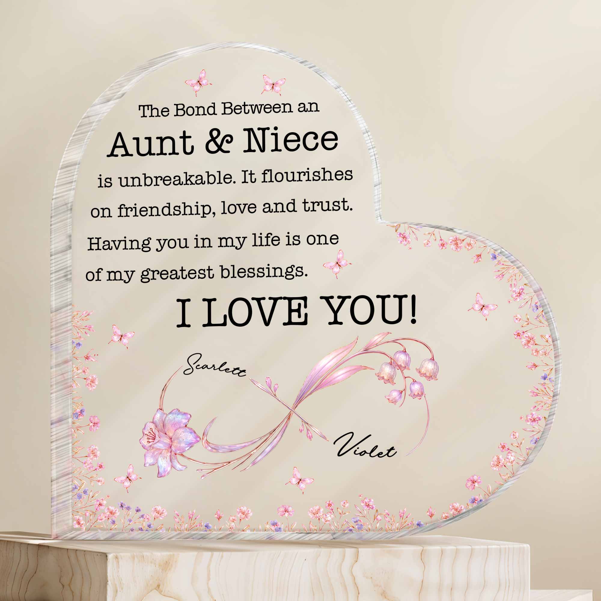 Personalized Heart Shaped Acrylic Plaque Gift for Aunt & Niece
