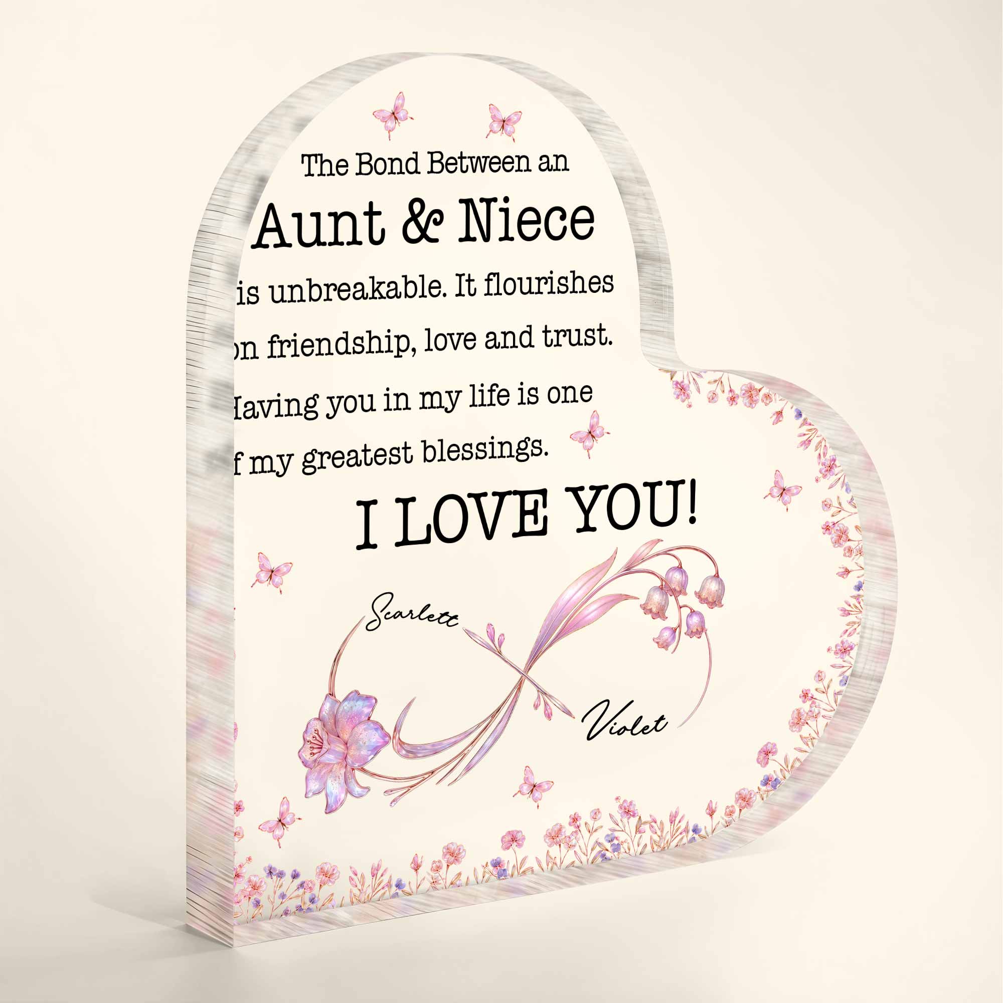 Personalized Heart Shaped Acrylic Plaque Gift for Aunt & Niece