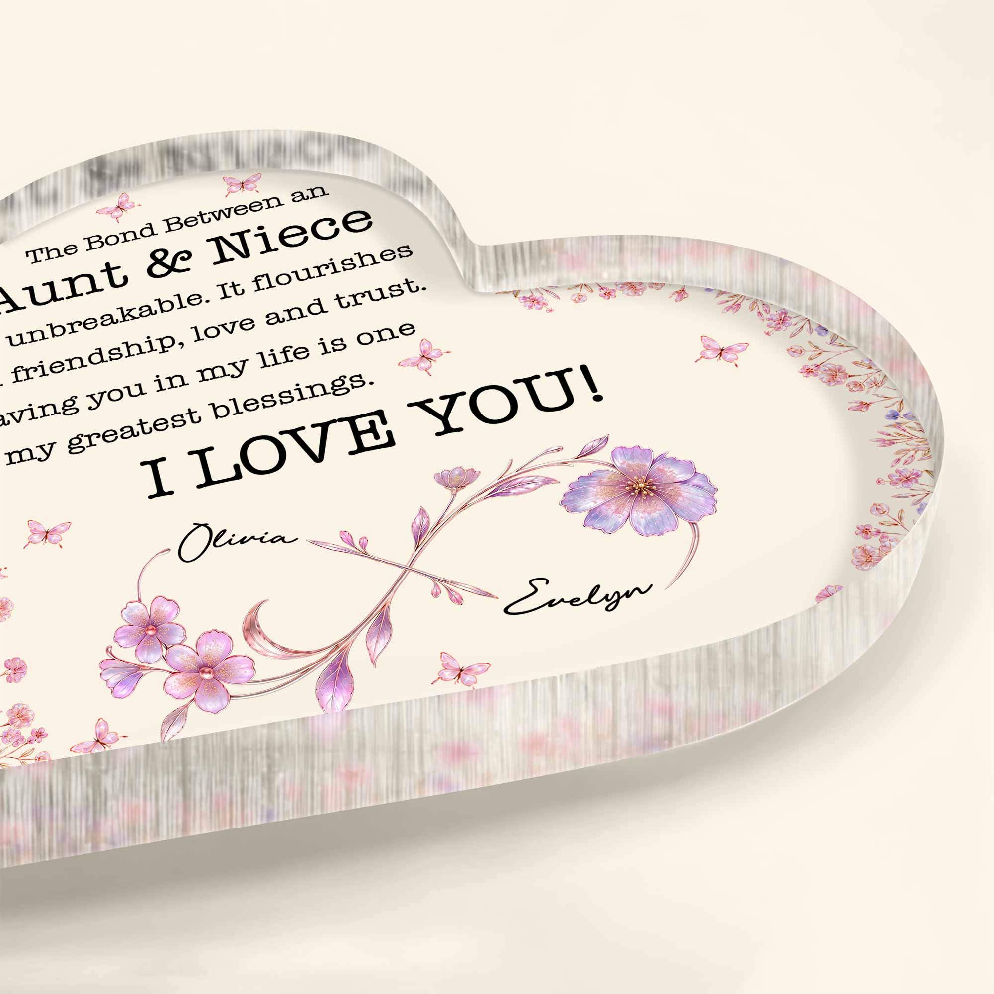 Personalized Heart Shaped Acrylic Plaque Gift for Aunt & Niece