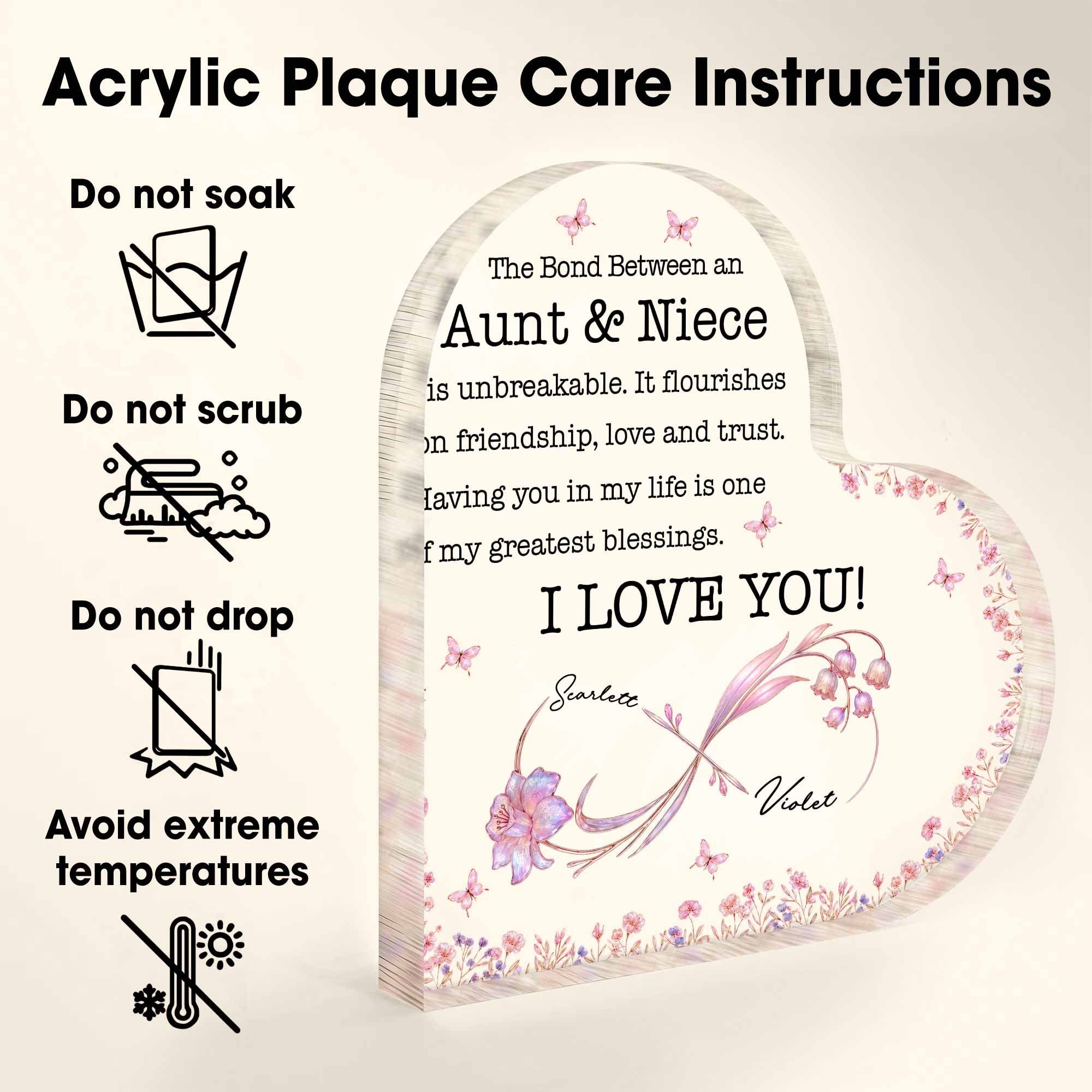 Personalized Heart Shaped Acrylic Plaque Gift for Aunt & Niece
