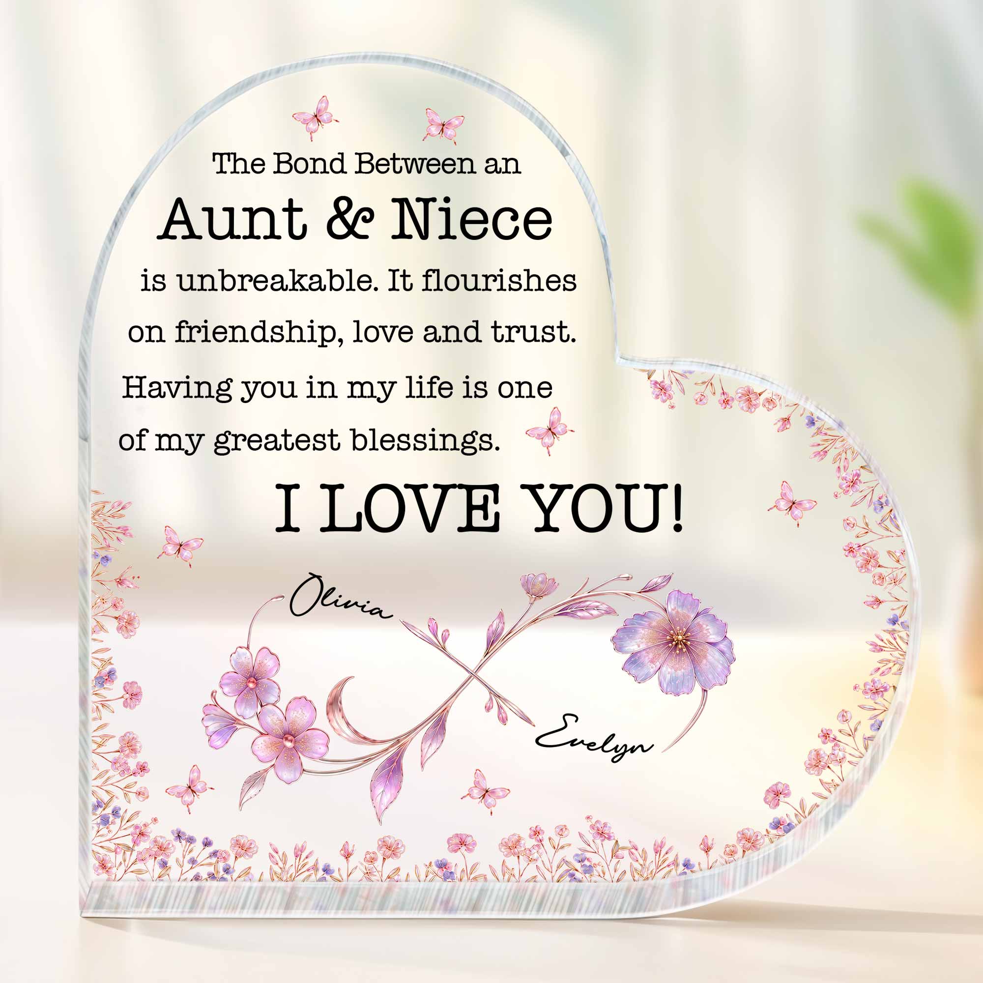 Personalized Heart Shaped Acrylic Plaque Gift for Aunt & Niece