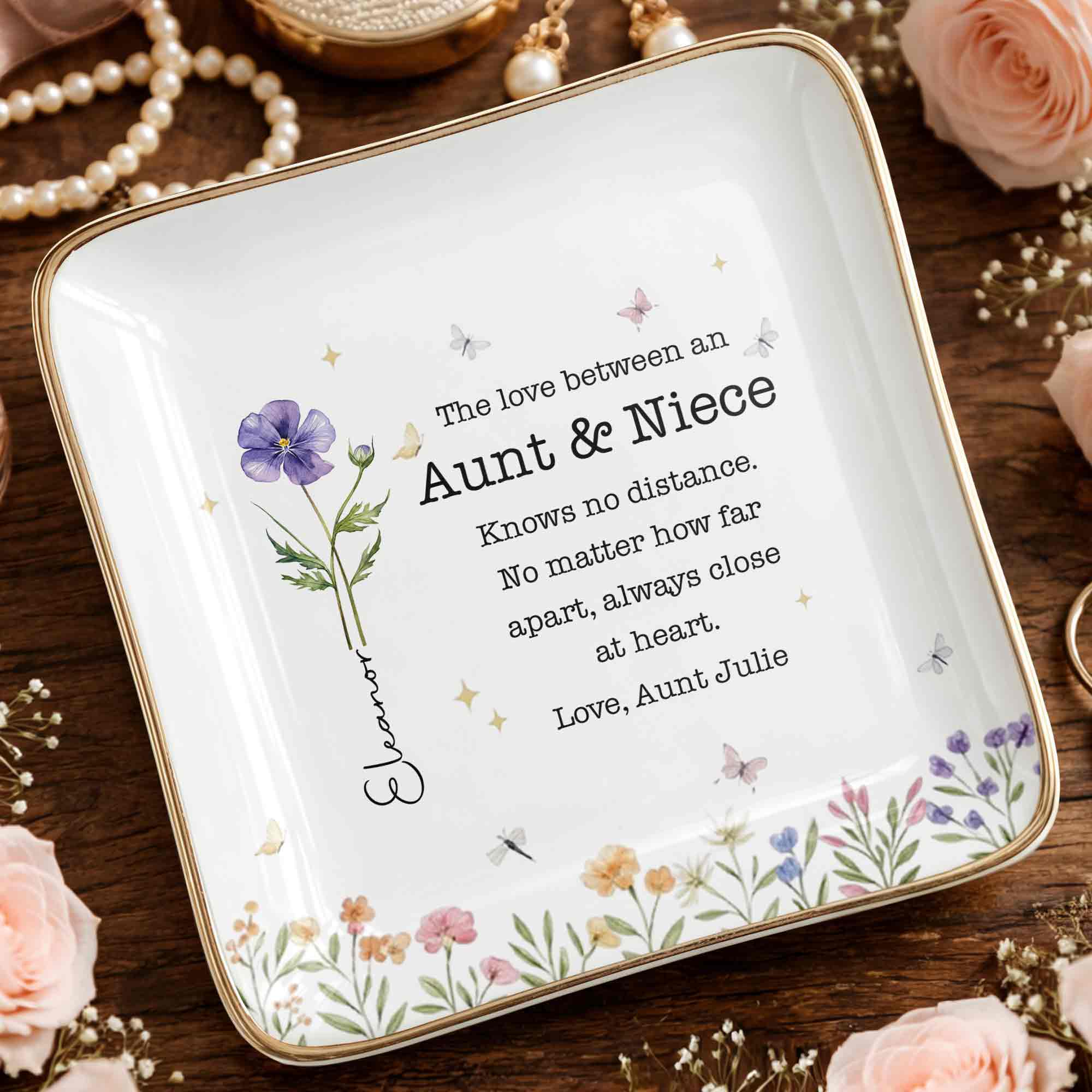 Personalized Ceramic Jewelry Dish Custom Aunt Niece Gift