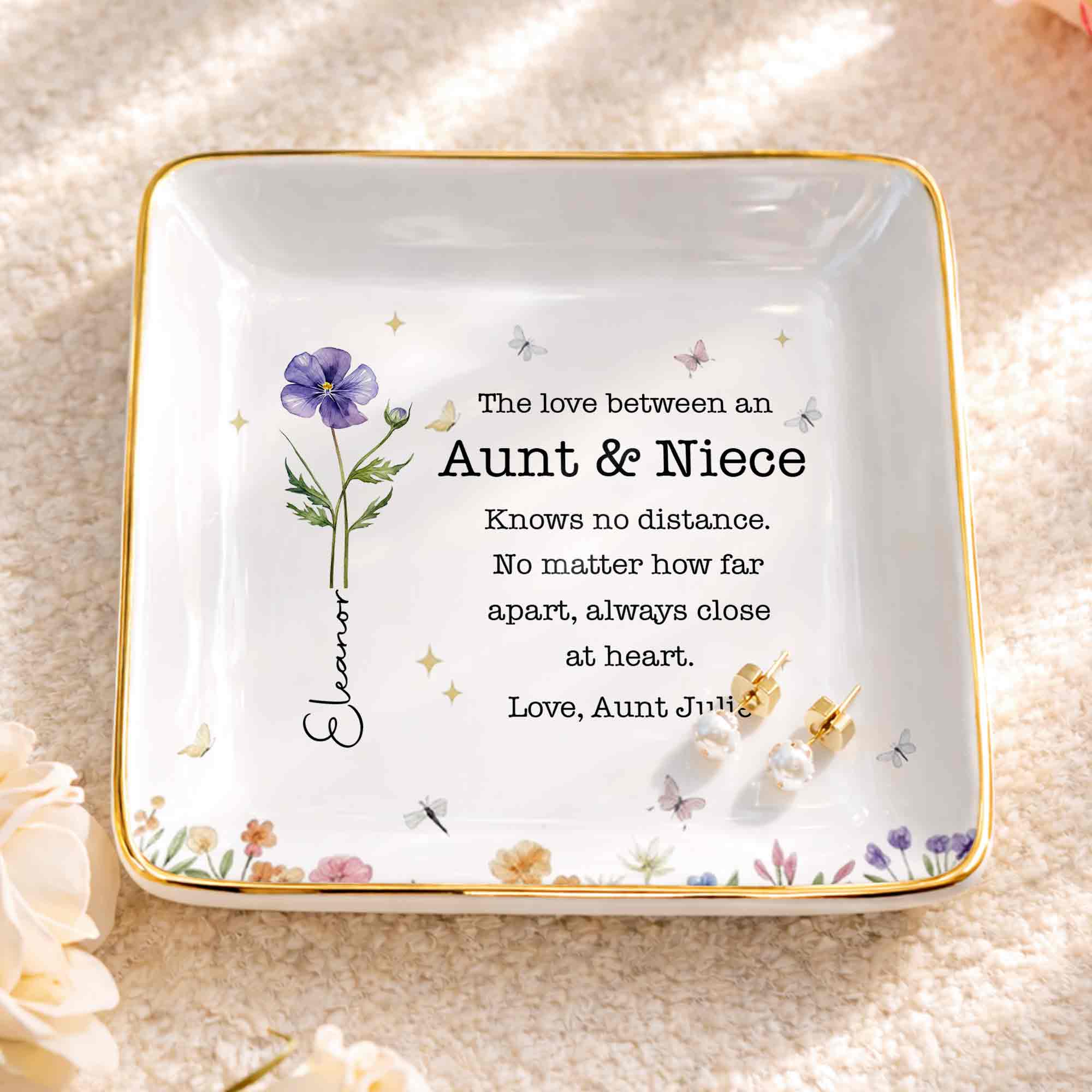 Personalized Ceramic Jewelry Dish Custom Aunt Niece Gift
