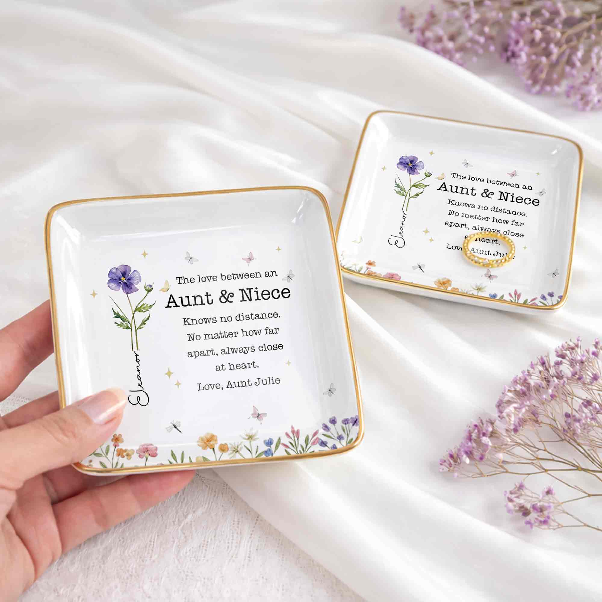 Personalized Ceramic Jewelry Dish Custom Aunt Niece Gift