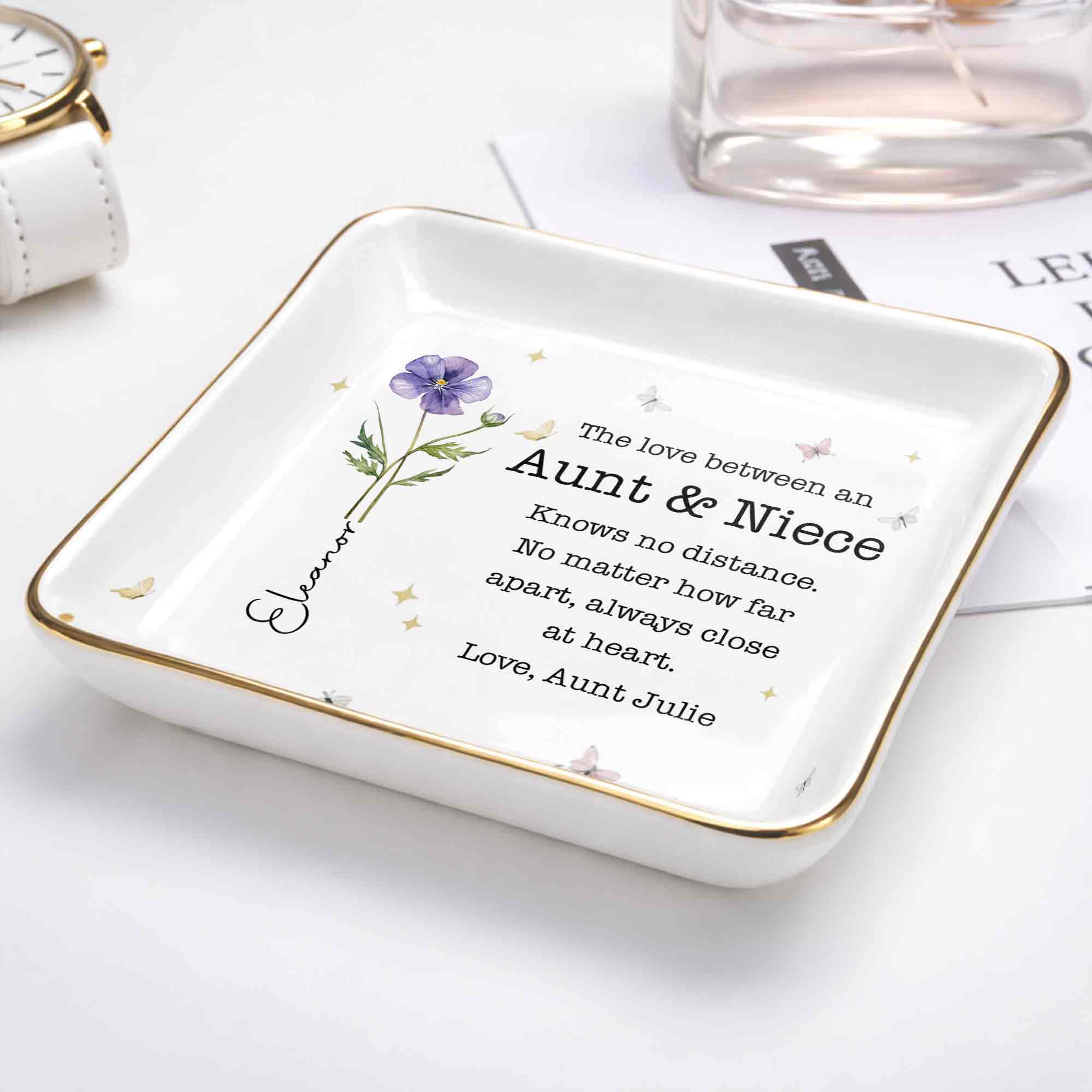 Personalized Ceramic Jewelry Dish Custom Aunt Niece Gift