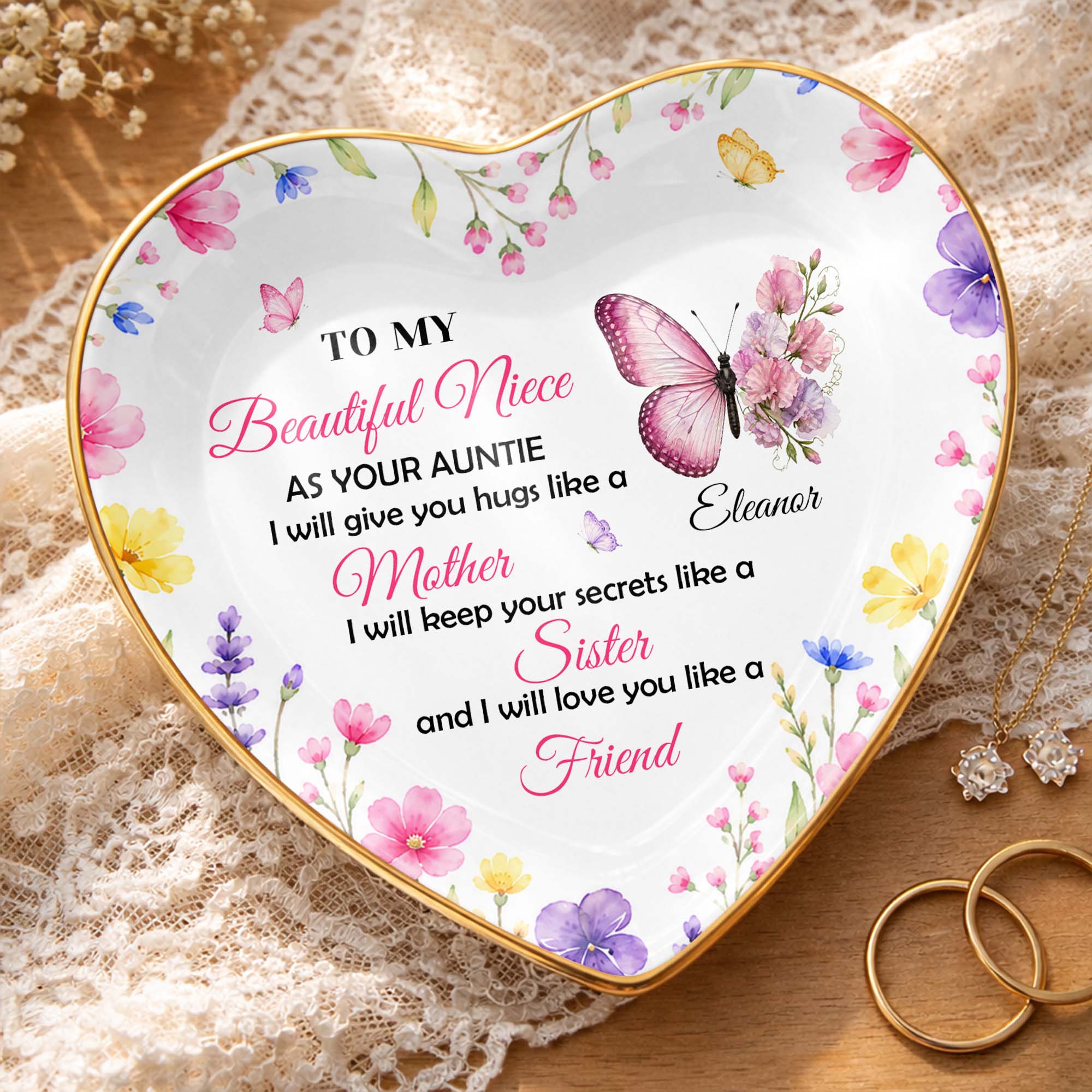 Personalized Heart Jewelry Dish Custom Name Gift for Niece