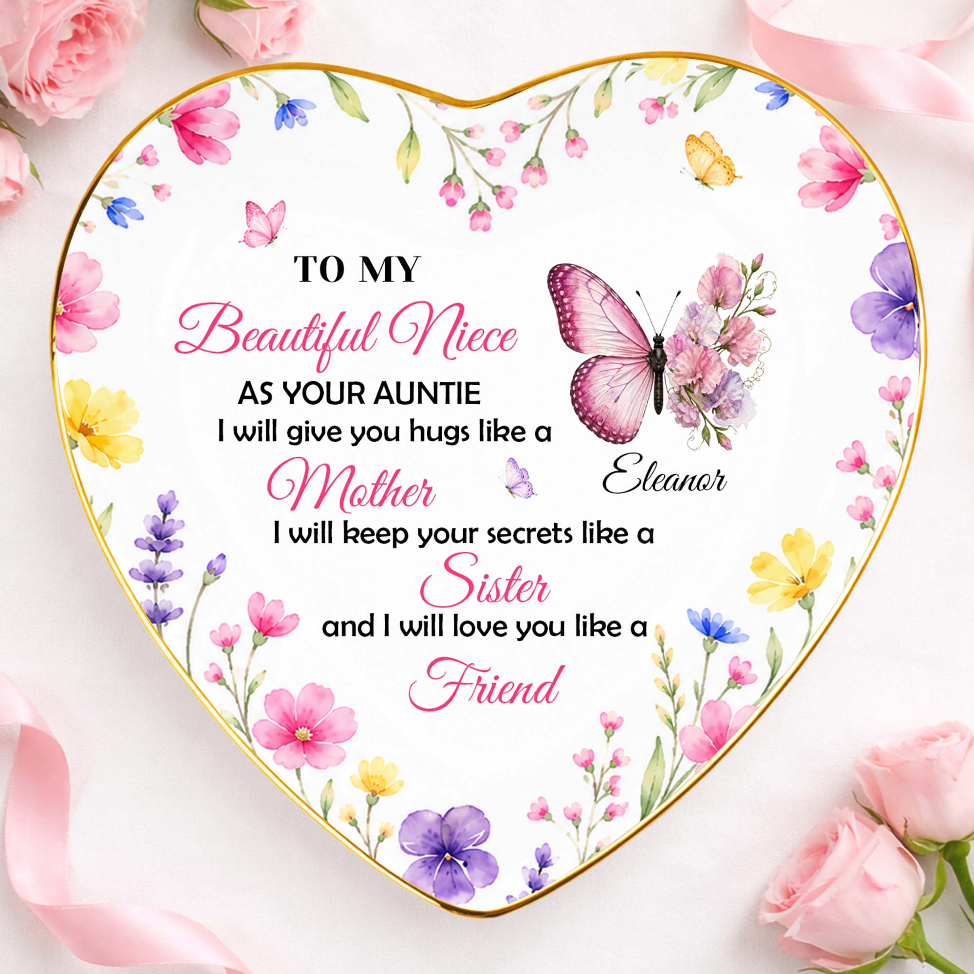 Personalized Heart Jewelry Dish Custom Name Gift for Niece