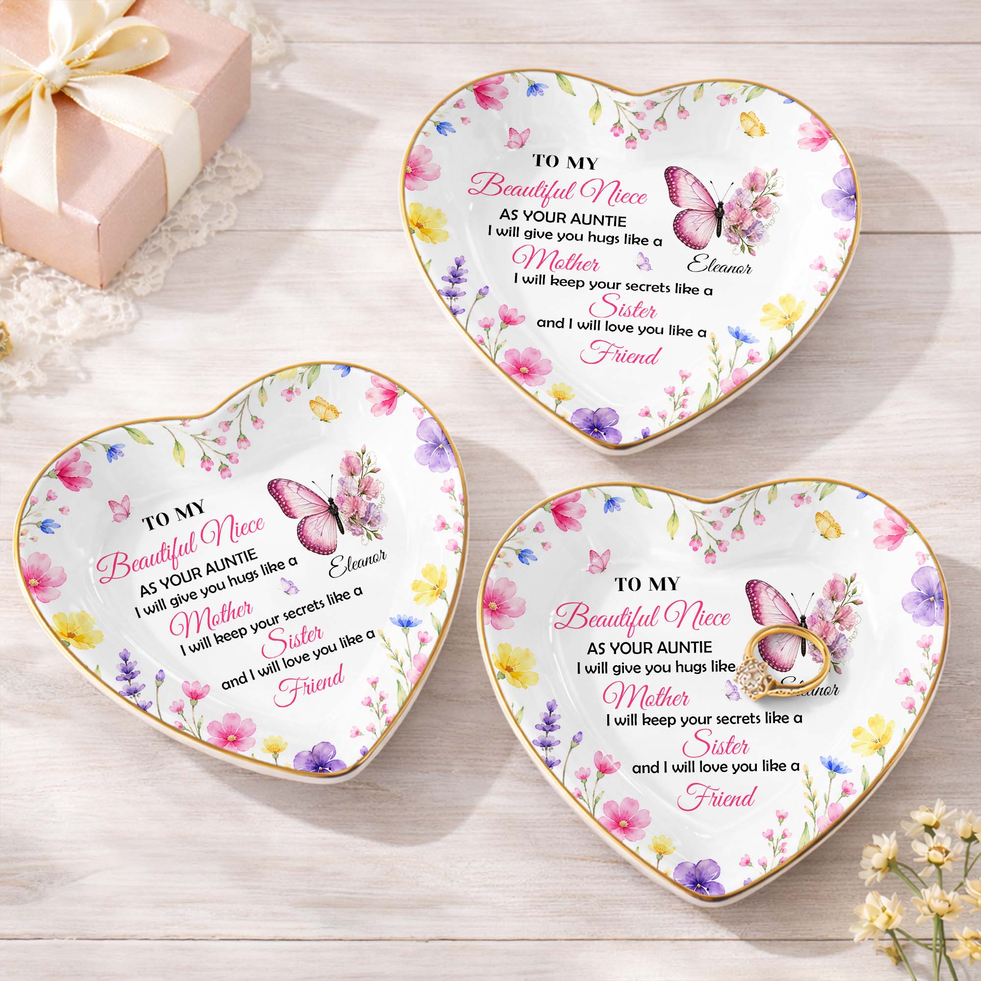 Personalized Heart Jewelry Dish Custom Name Gift for Niece